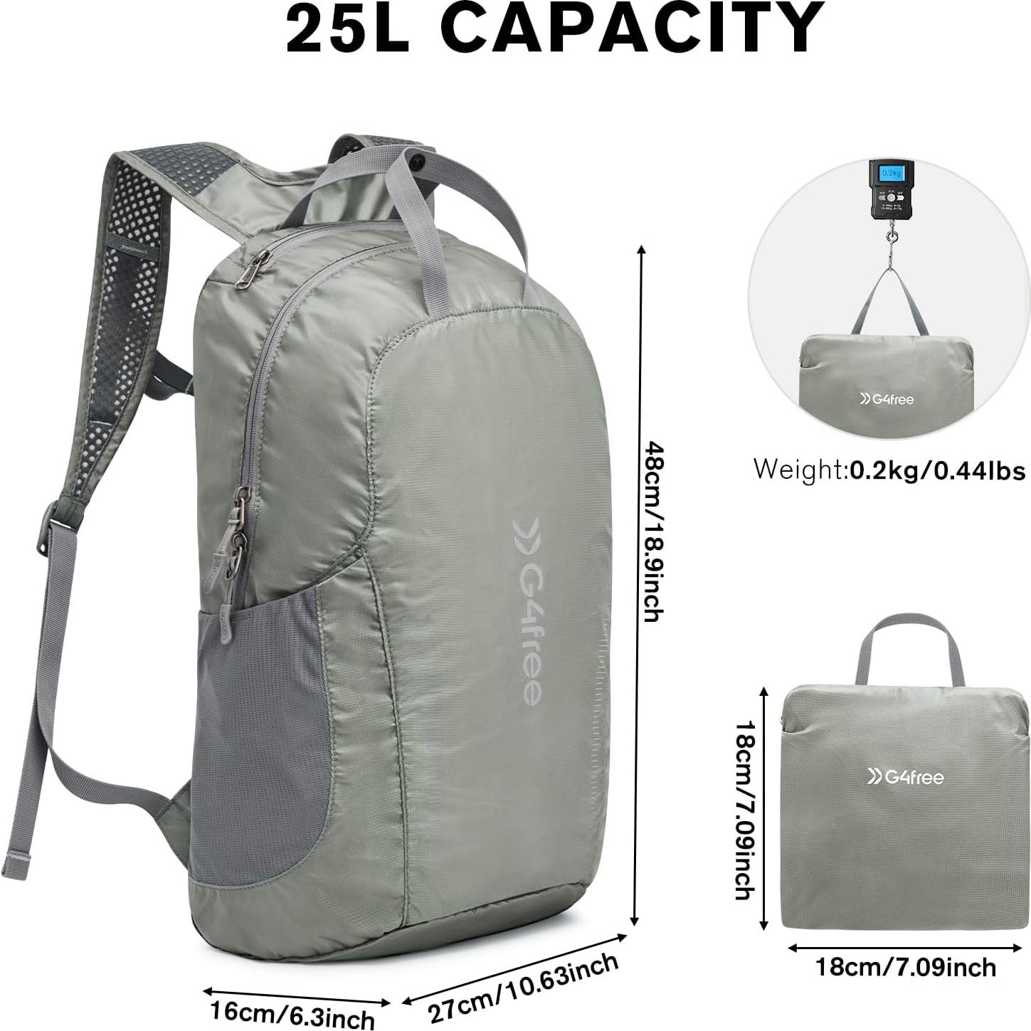Mochila Plegable G4Free 25L Resistente al Agua Unisex Gris Verde