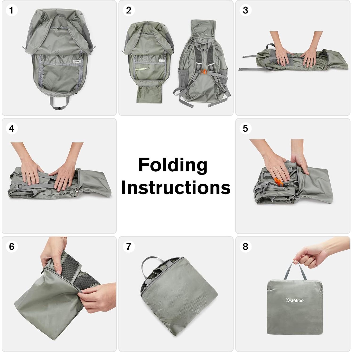 Mochila Plegable G4Free 25L Resistente al Agua Unisex Gris Verde