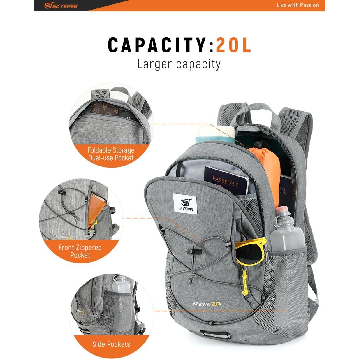 Mochila Plegable SKYSPER 20L Unisex Gris - Senderismo y Viaje