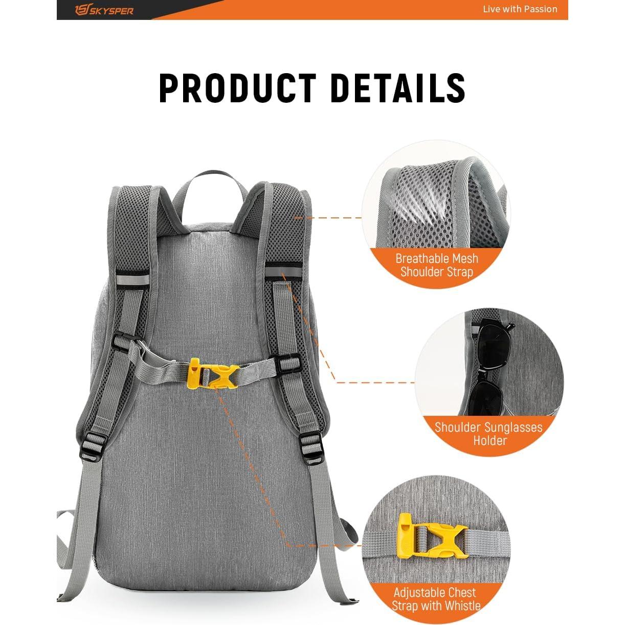 Mochila Plegable SKYSPER 20L Unisex Gris - Senderismo y Viaje