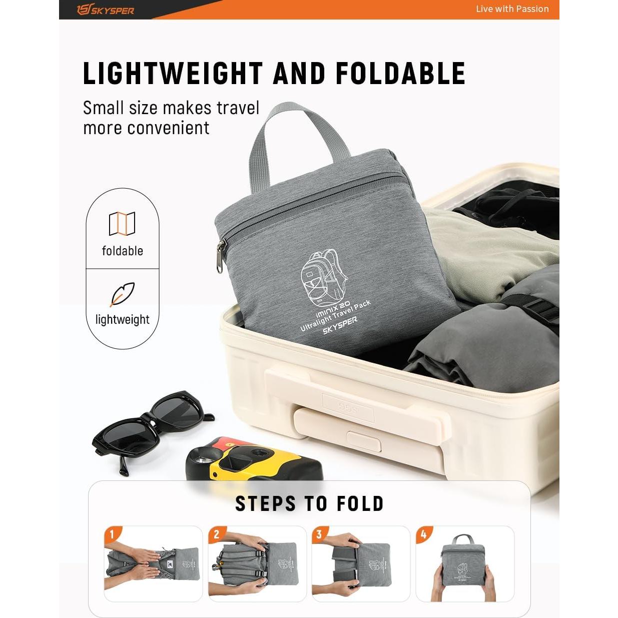 Mochila Plegable SKYSPER 20L Unisex Gris - Senderismo y Viaje