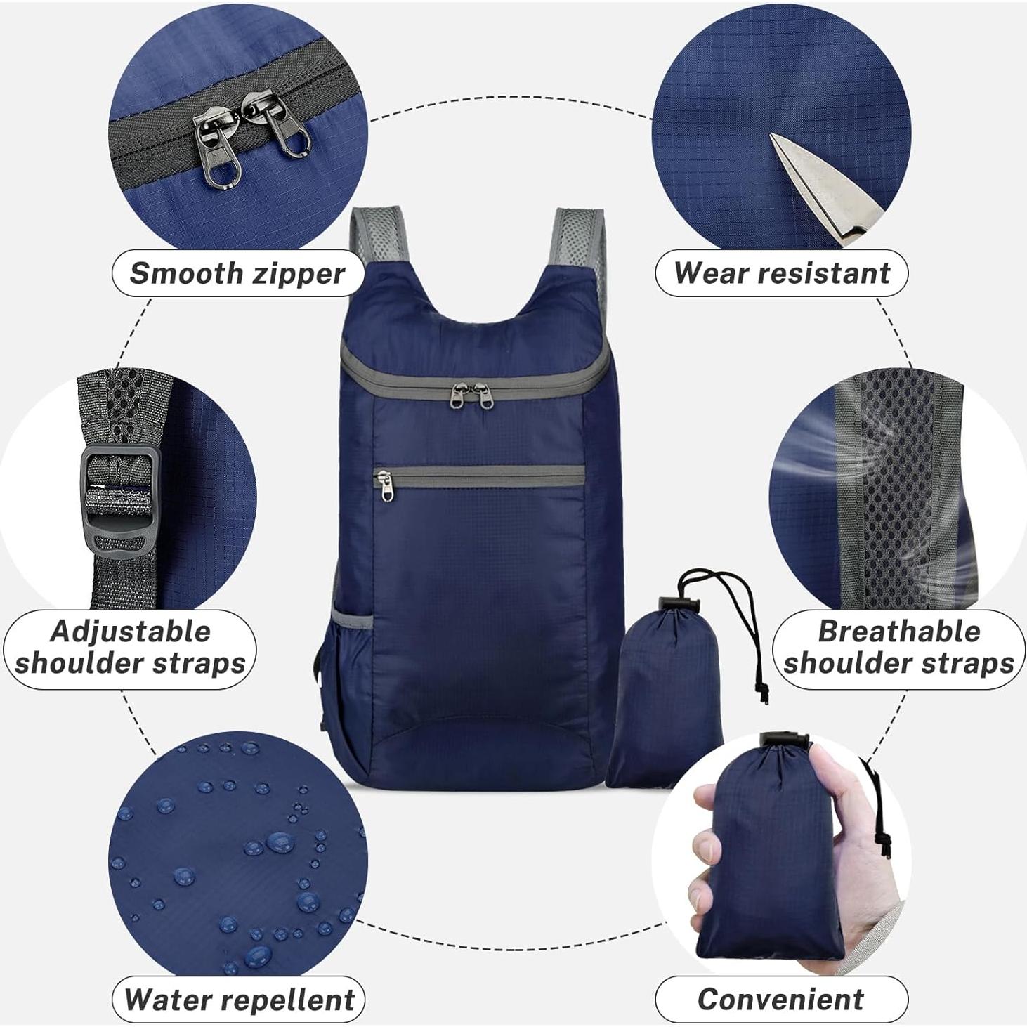 Mochila de Senderismo Plegable Repelente al Agua 40.6x25.4cm