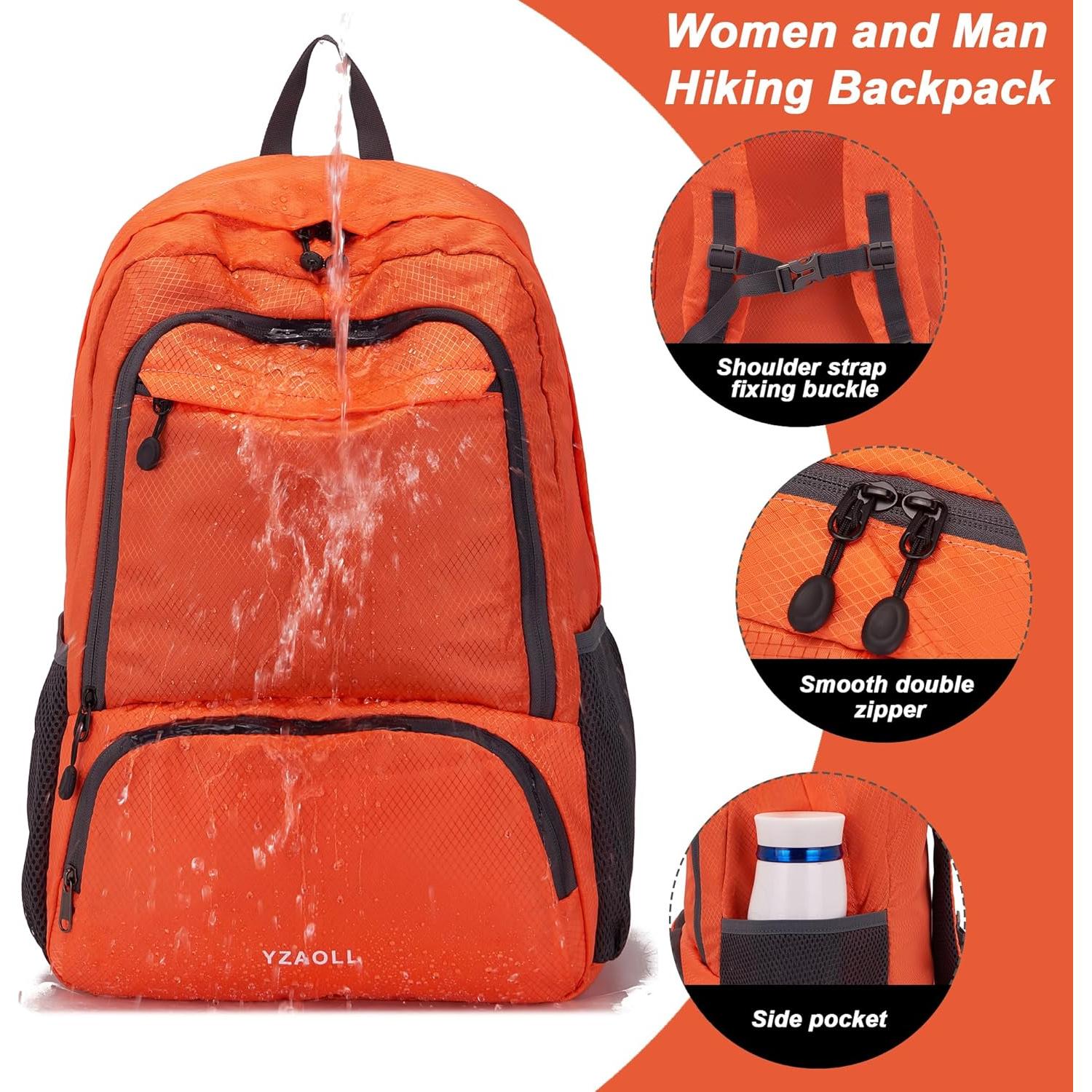 Mochila de Viaje Plegable YZAOLL 30L Resistente al Agua Naranja
