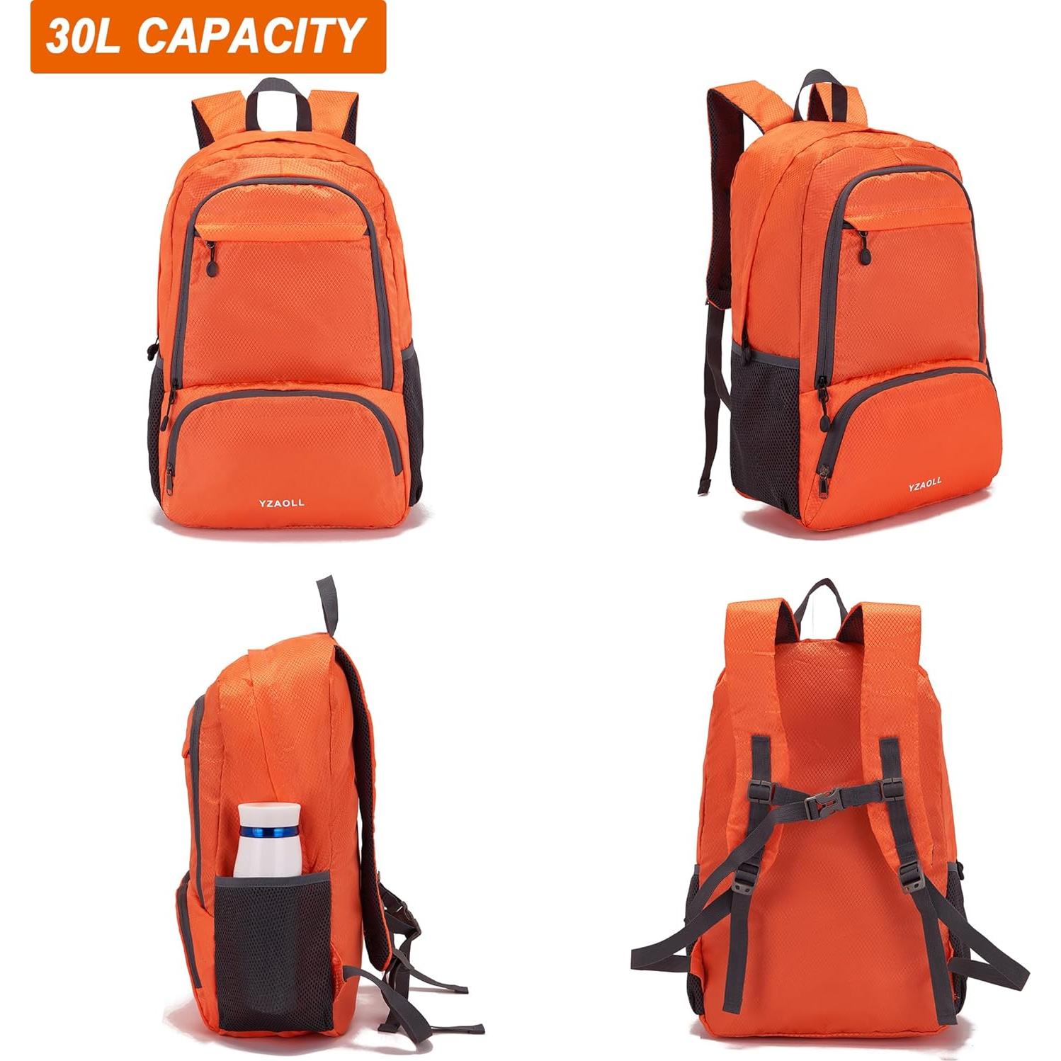 Mochila de Viaje Plegable YZAOLL 30L Resistente al Agua Naranja