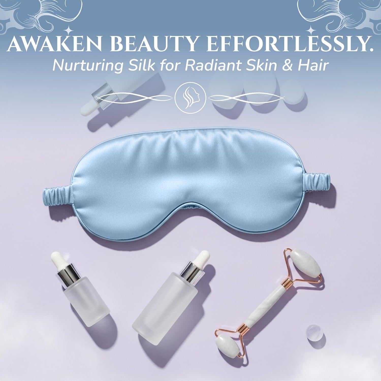 Máscara de Sueño de Seda de Morera Sleep Sanctuary 3D Azul