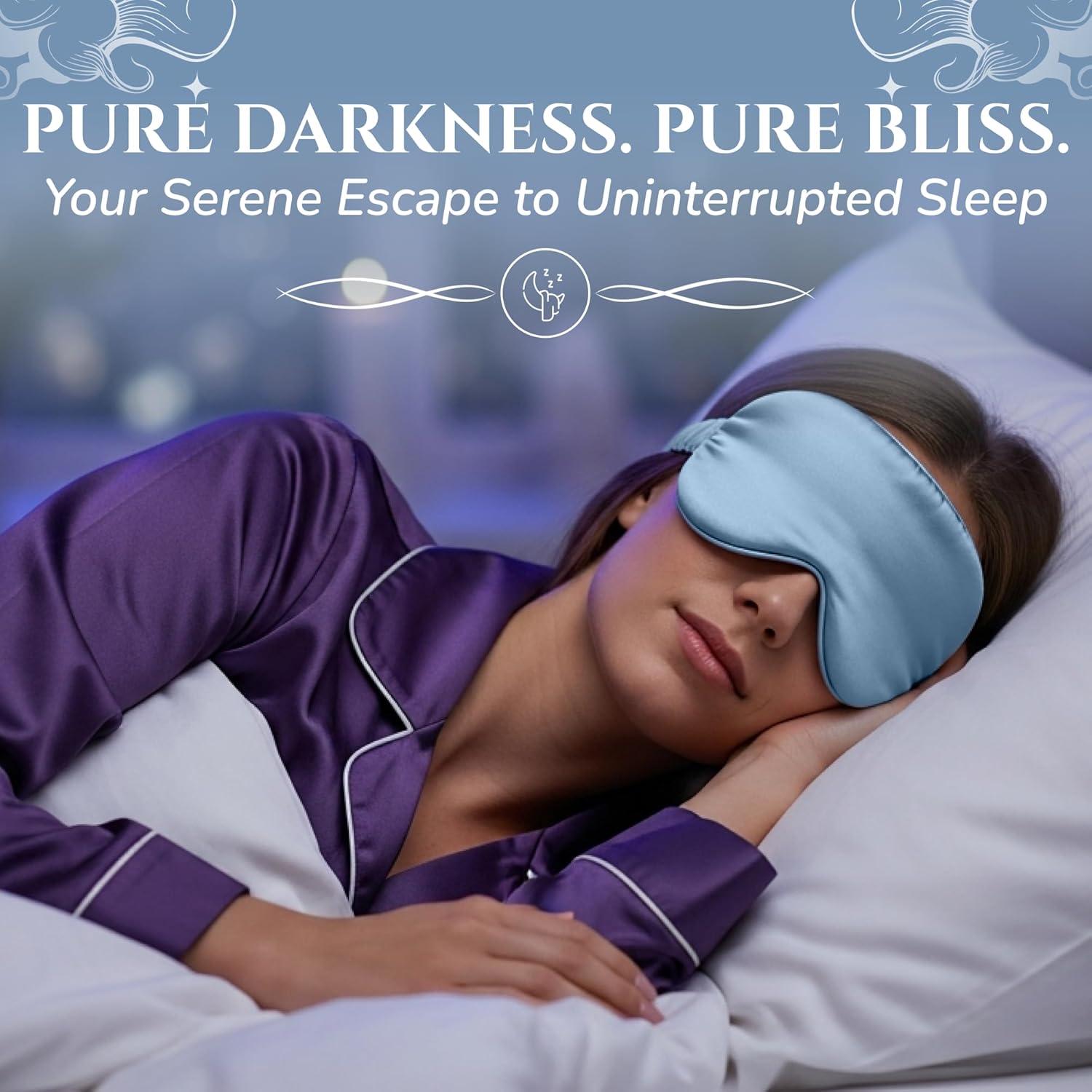 Máscara de Sueño de Seda de Morera Sleep Sanctuary 3D Azul