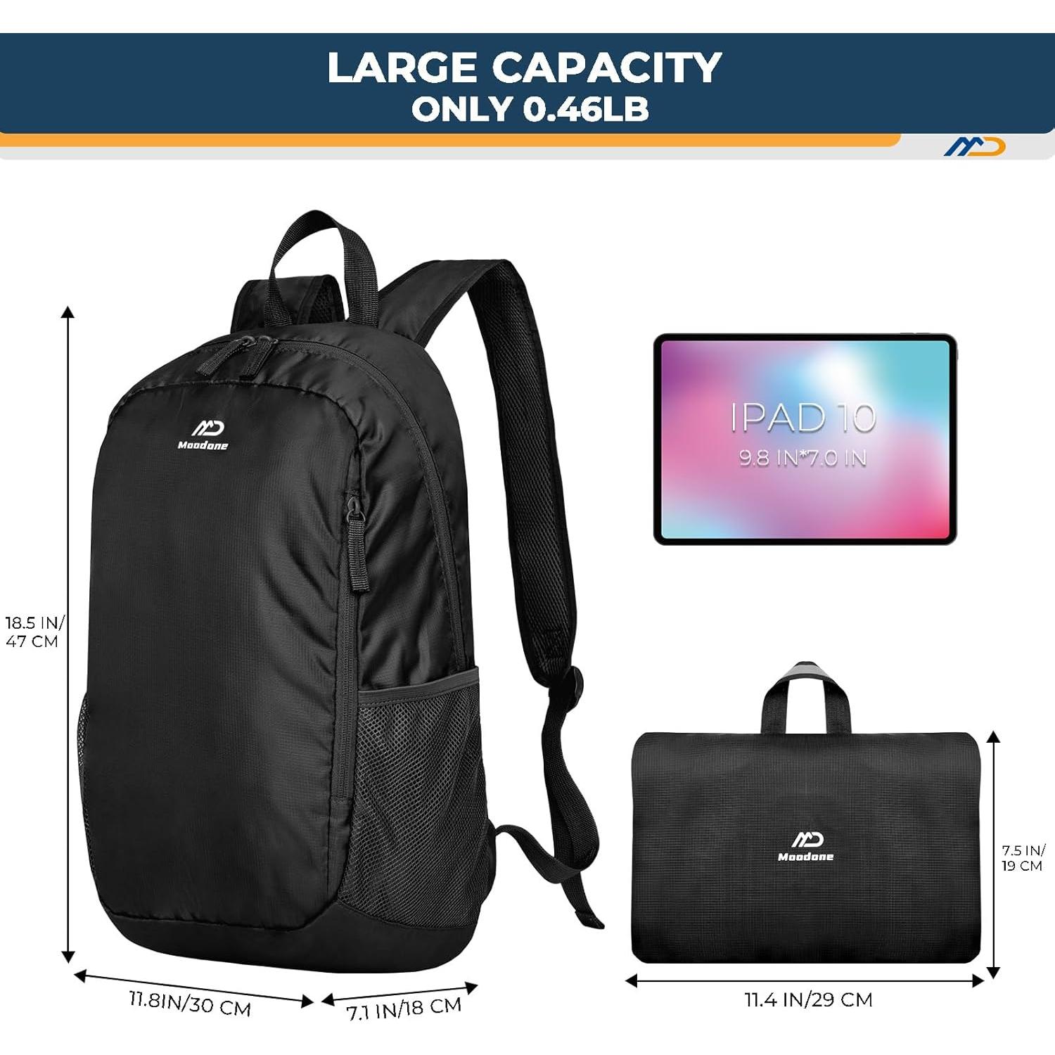 Mochila de Senderismo Plegable 30L Impermeable Unisex Negra