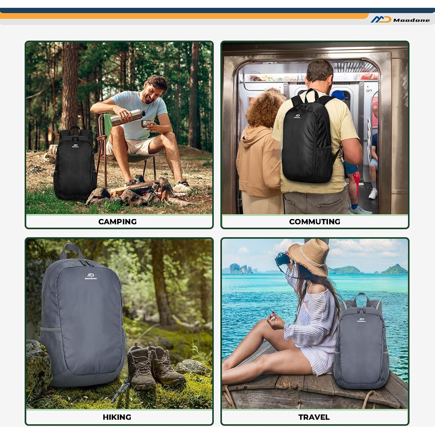 Mochila de Senderismo Plegable 30L Impermeable Unisex Negra