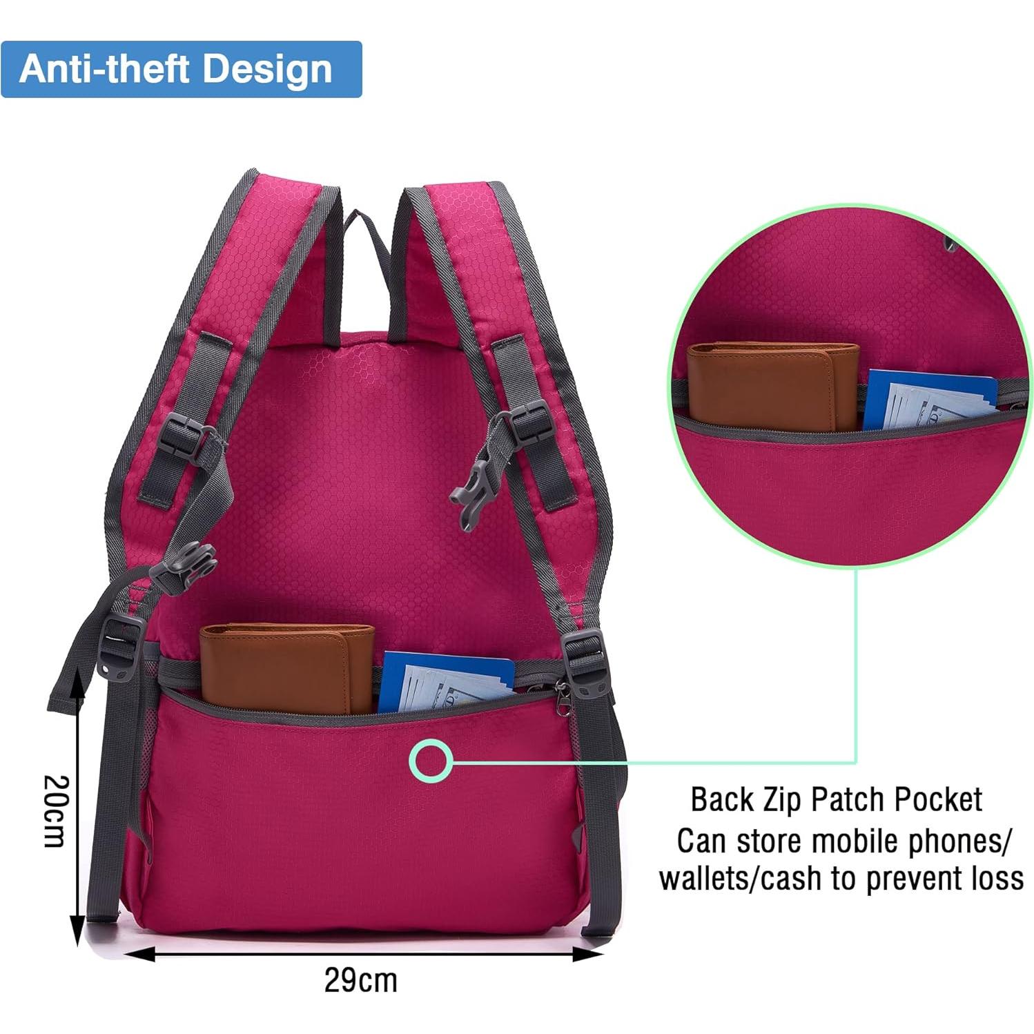 Mochila Plegable YZAOLL 20L Ligera Impermeable Rosa