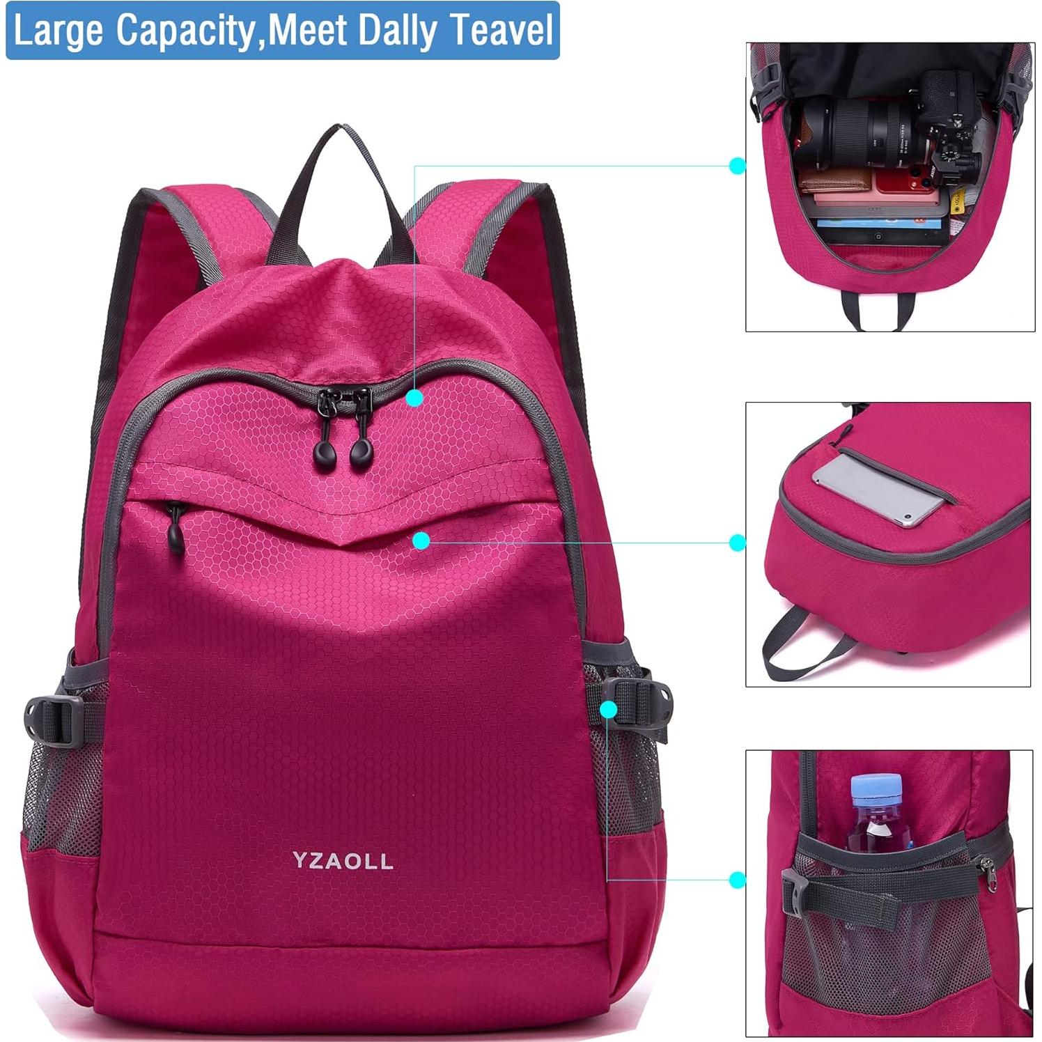 Mochila Plegable YZAOLL 20L Ligera Impermeable Rosa