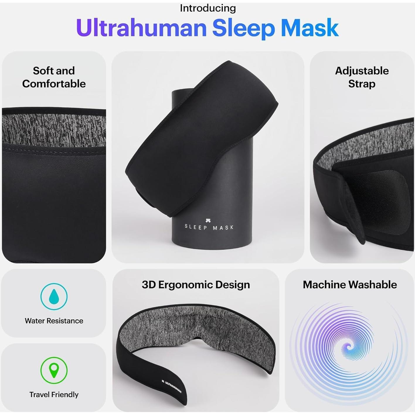 Máscara de Sueño Ultrahuman 3D con Bolsa de Viaje - 22x12 cm