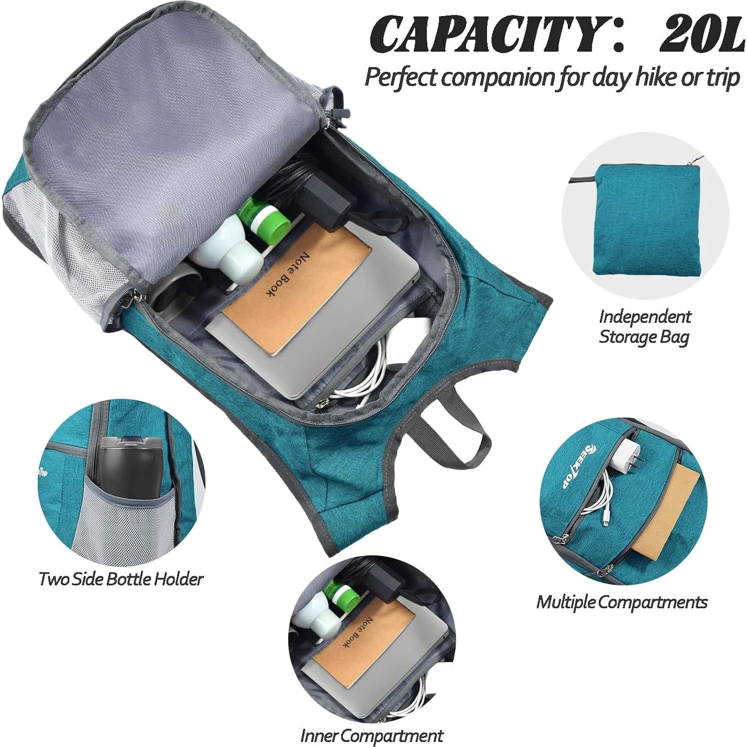 Mochila de Senderismo Seektop 20L Ligera e Impermeable Azul