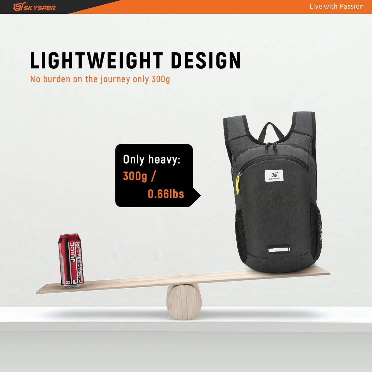 Mochila de Senderismo Plegable SKYSPER 10L Negra para Adultos