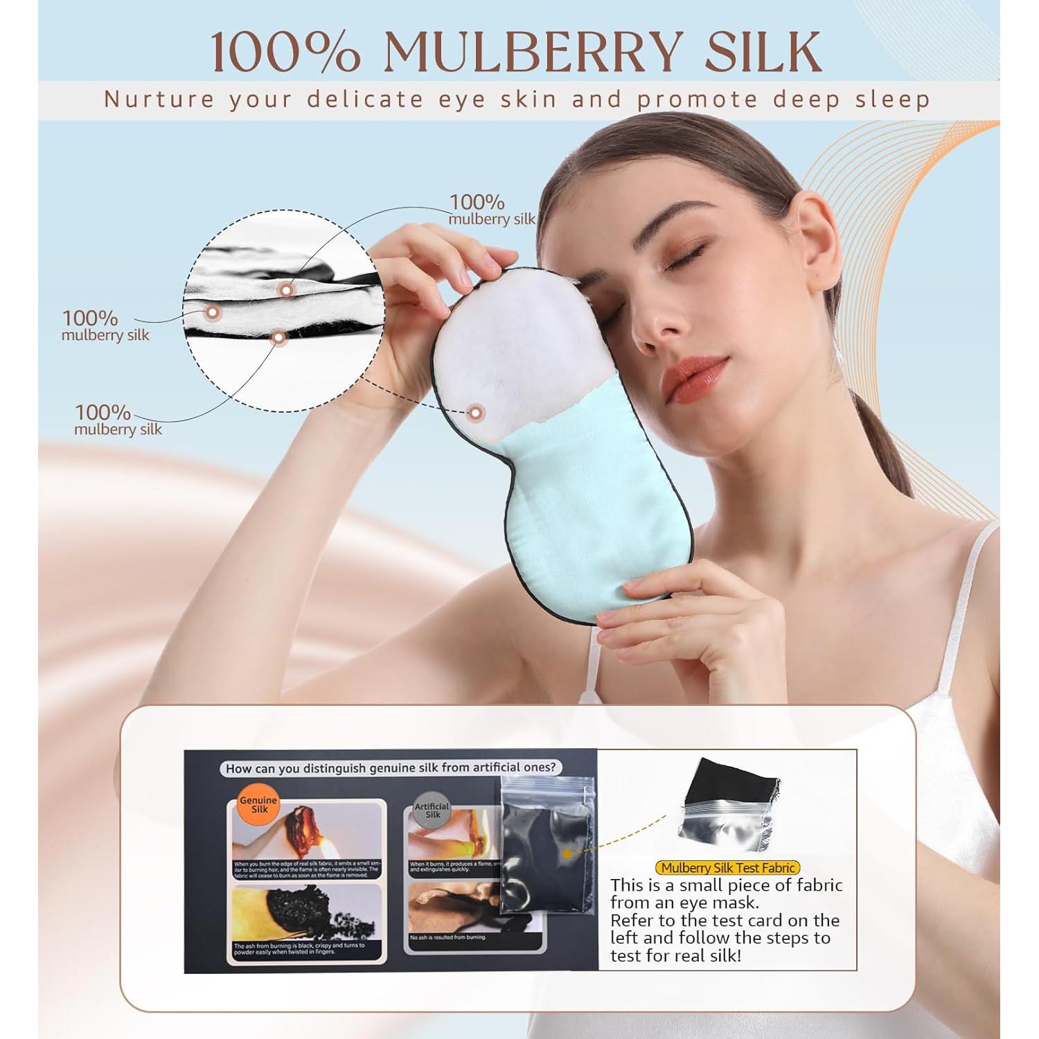 Máscara de Sueño de Seda HiRui Azul Claro 100% Seda Morera