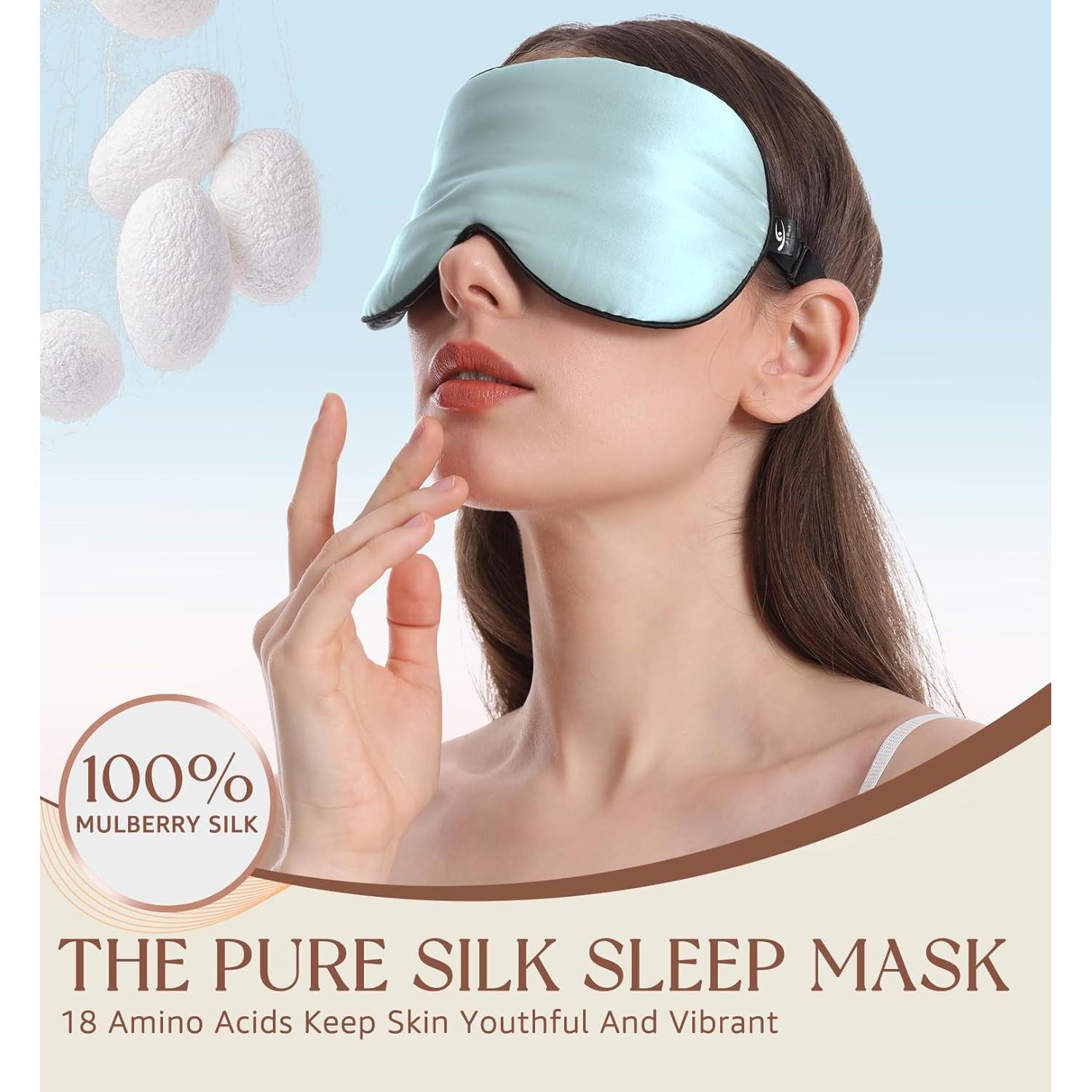 Máscara de Sueño de Seda HiRui Azul Claro 100% Seda Morera