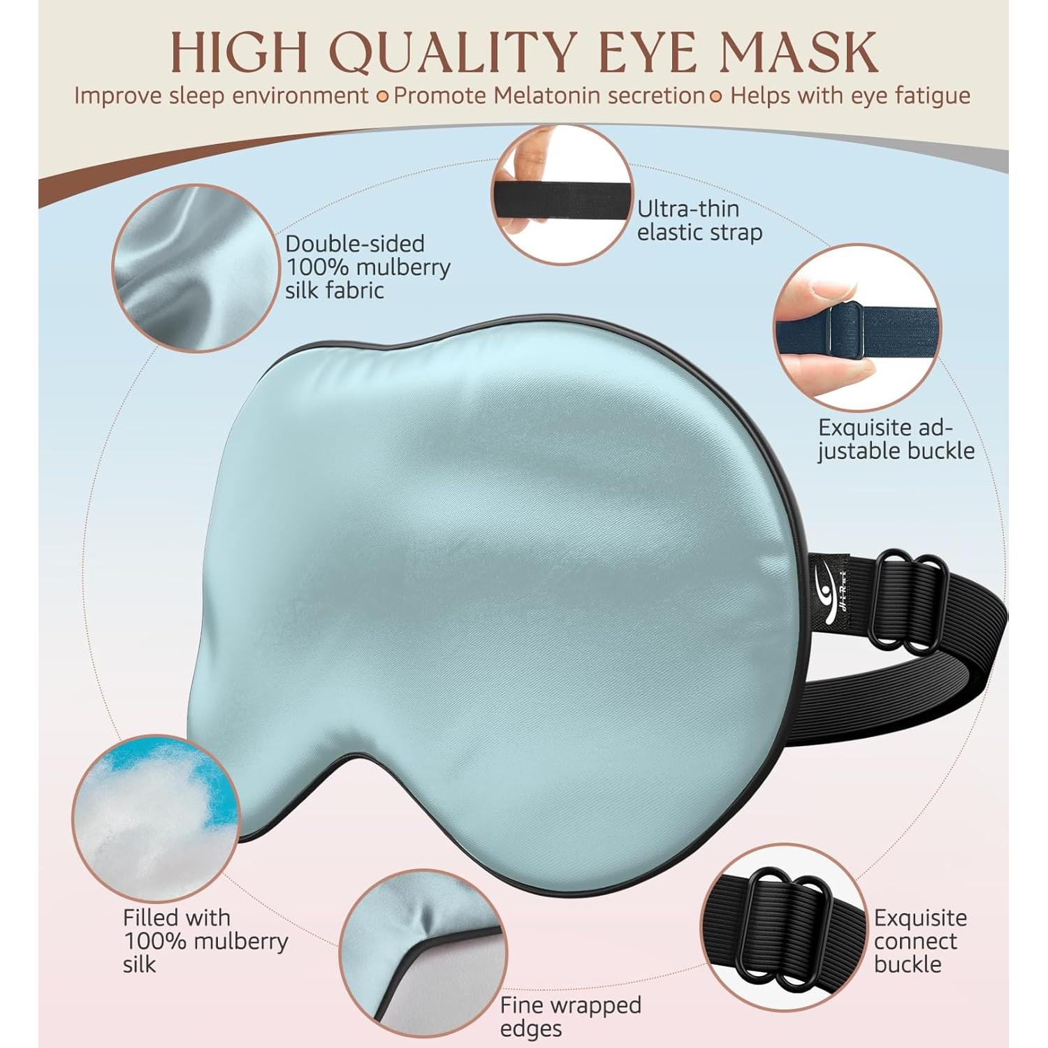 Máscara de Sueño de Seda HiRui Azul Claro 100% Seda Morera