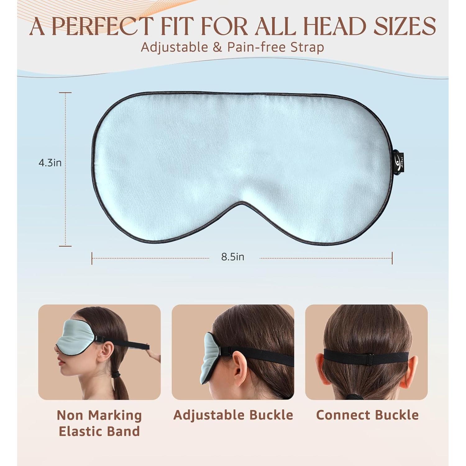 Máscara de Sueño de Seda HiRui Azul Claro 100% Seda Morera