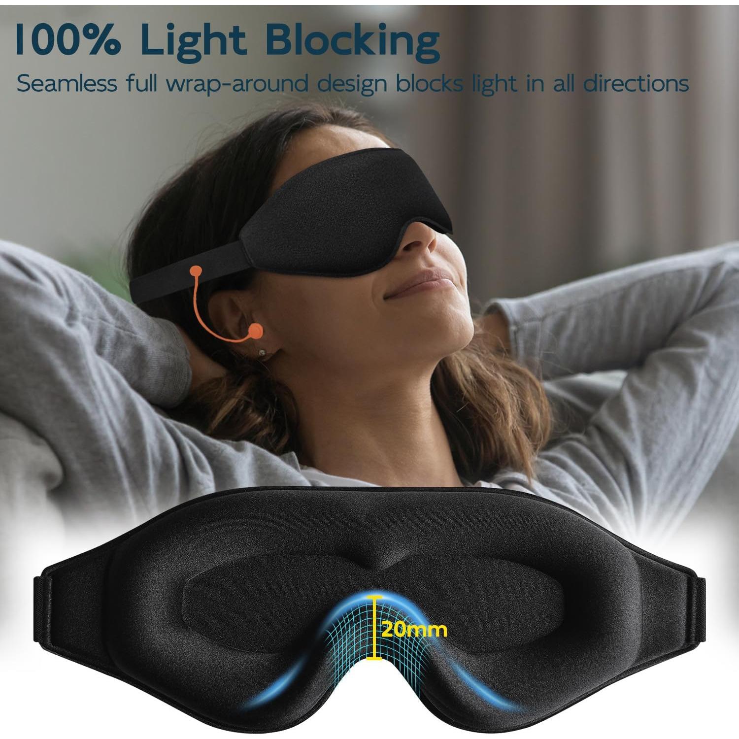 Máscara de Sueño 3D Mezeic con Tapones para Oídos - Negro