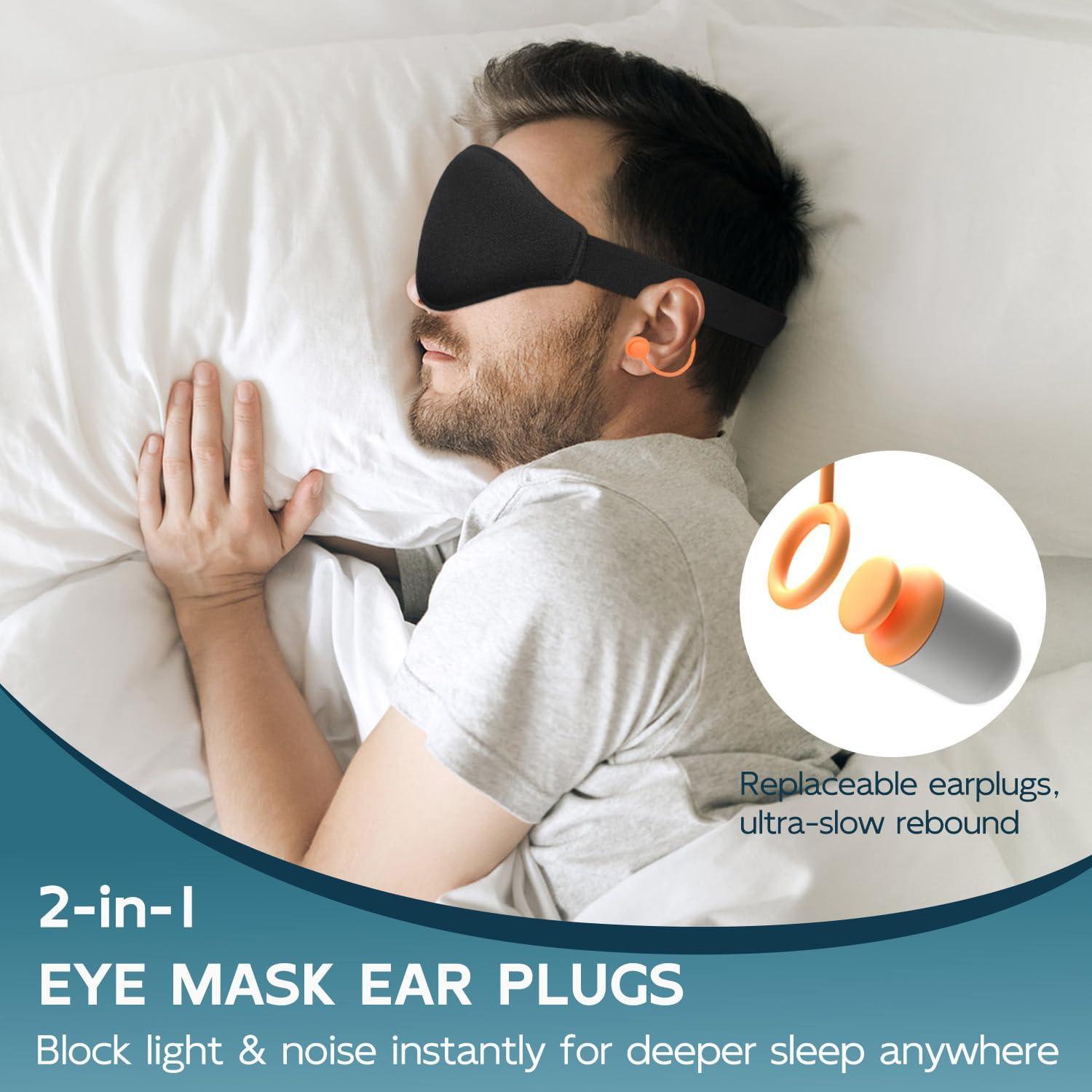 Máscara de Sueño 3D Mezeic con Tapones para Oídos - Negro