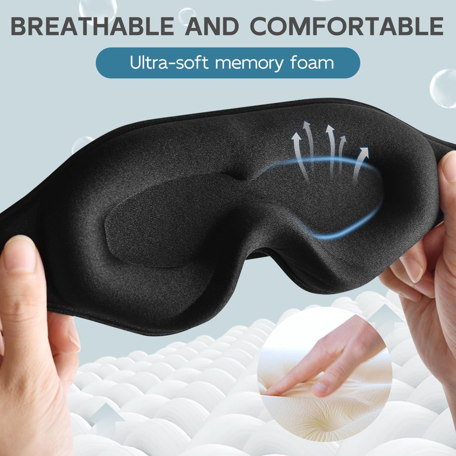 Máscara de Sueño 3D Mezeic con Tapones para Oídos - Negro