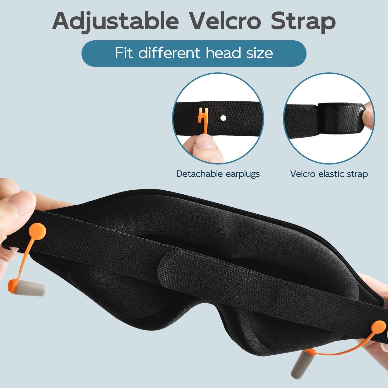 Máscara de Sueño 3D Mezeic con Tapones para Oídos - Negro