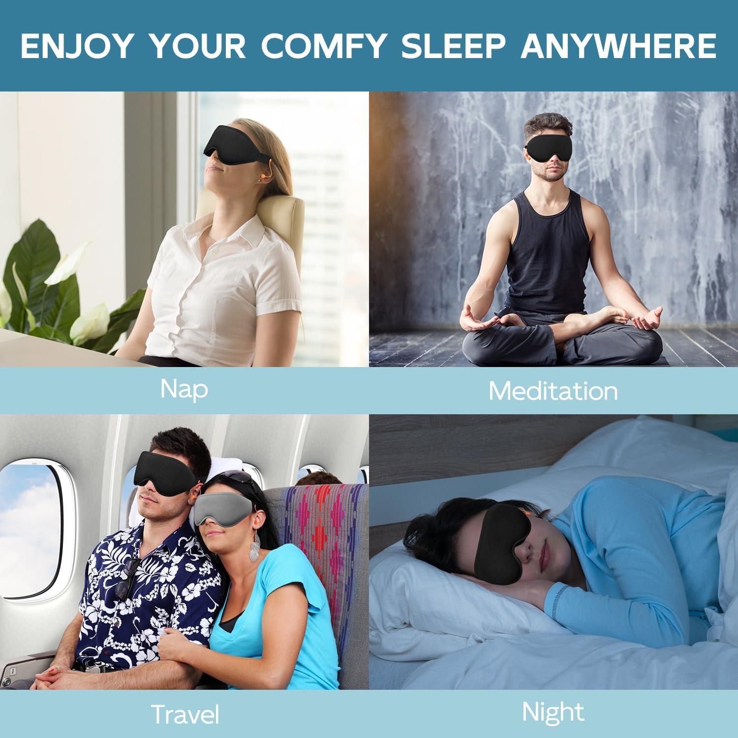 Máscara de Sueño 3D Mezeic con Tapones para Oídos - Negro