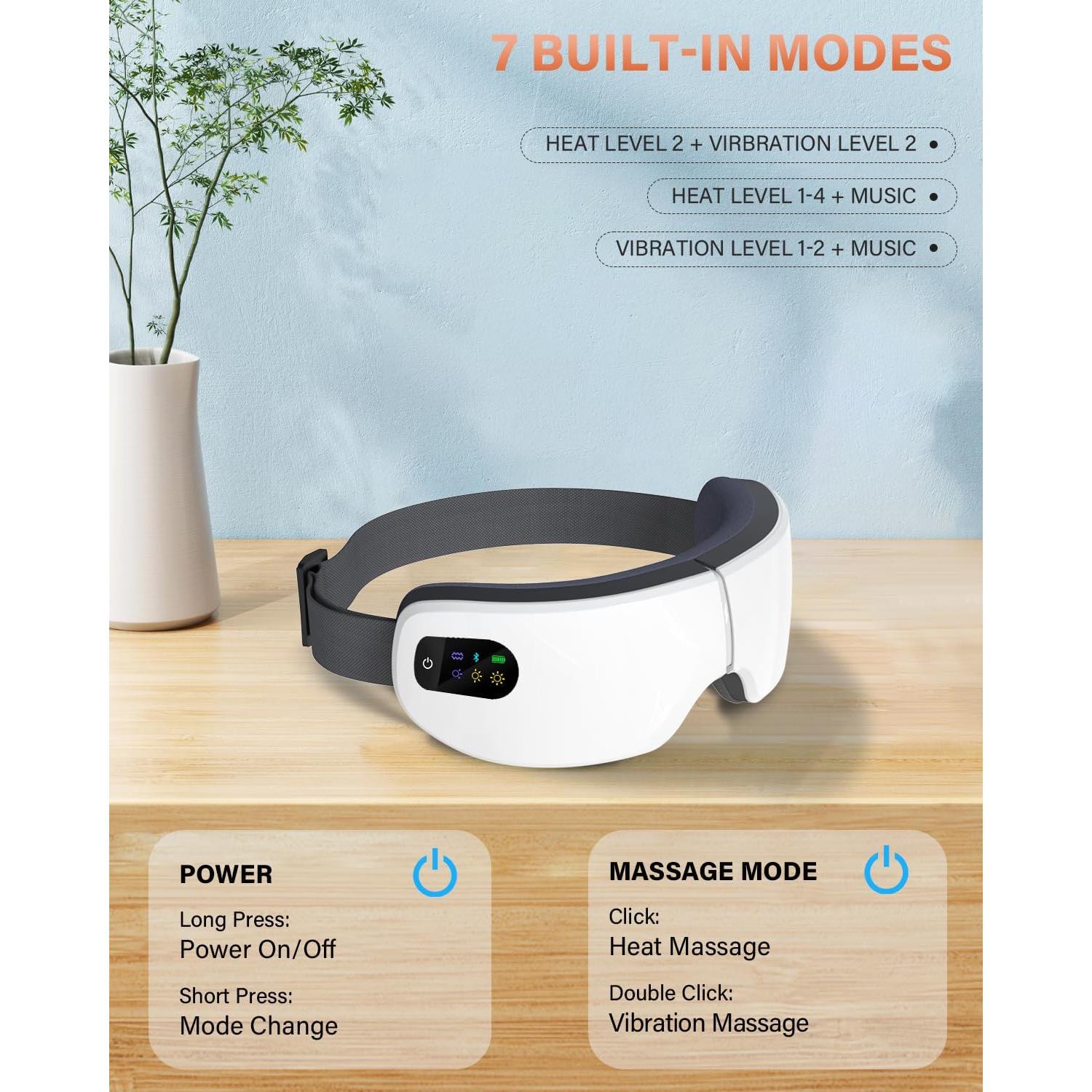 Masajeador de Ojos ZZR SEVEN con Calor y 7 Modos, Blanco