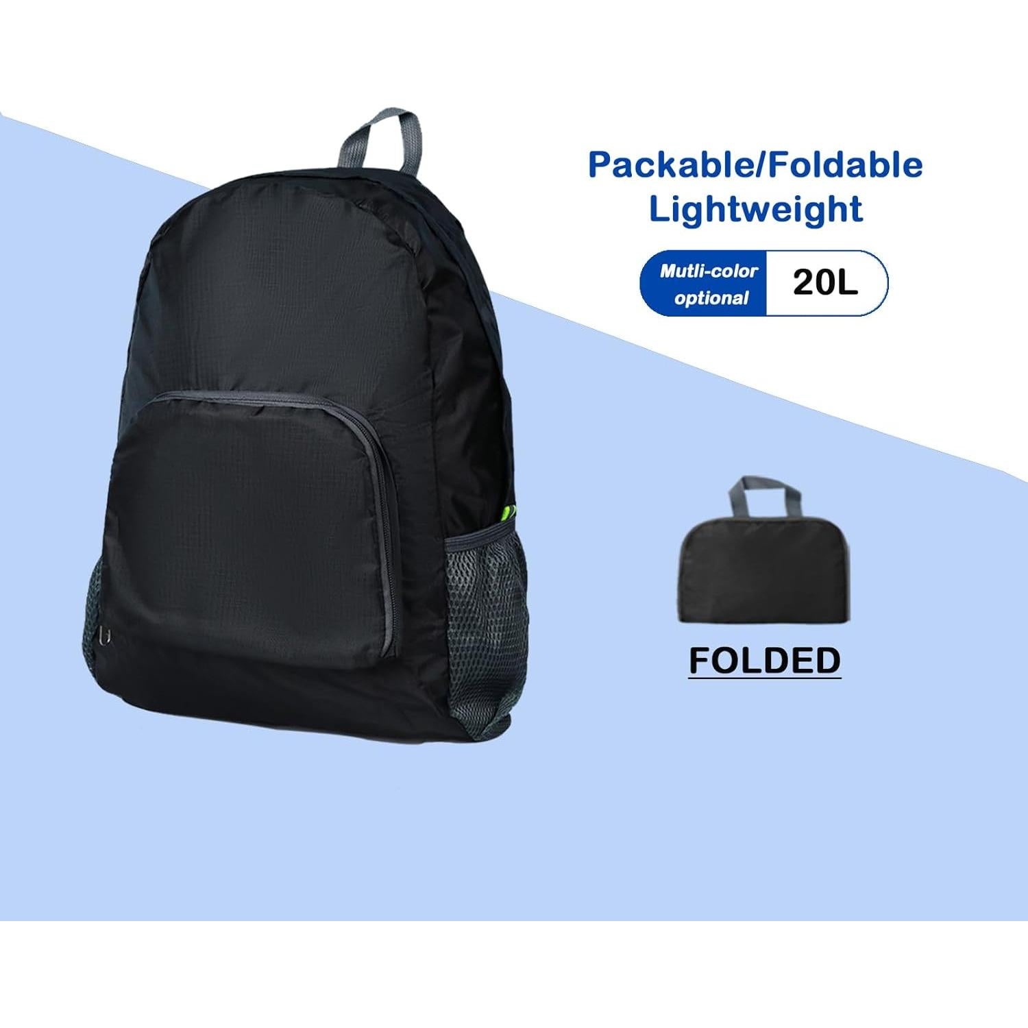 Mochila de Senderismo 20L Plegable Ligera Unisex Negra