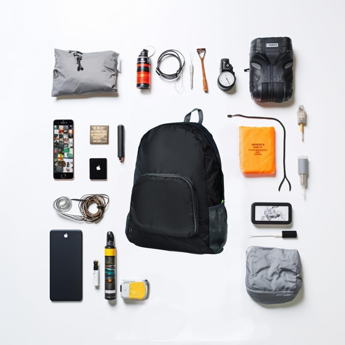 Mochila de Senderismo 20L Plegable Ligera Unisex Negra