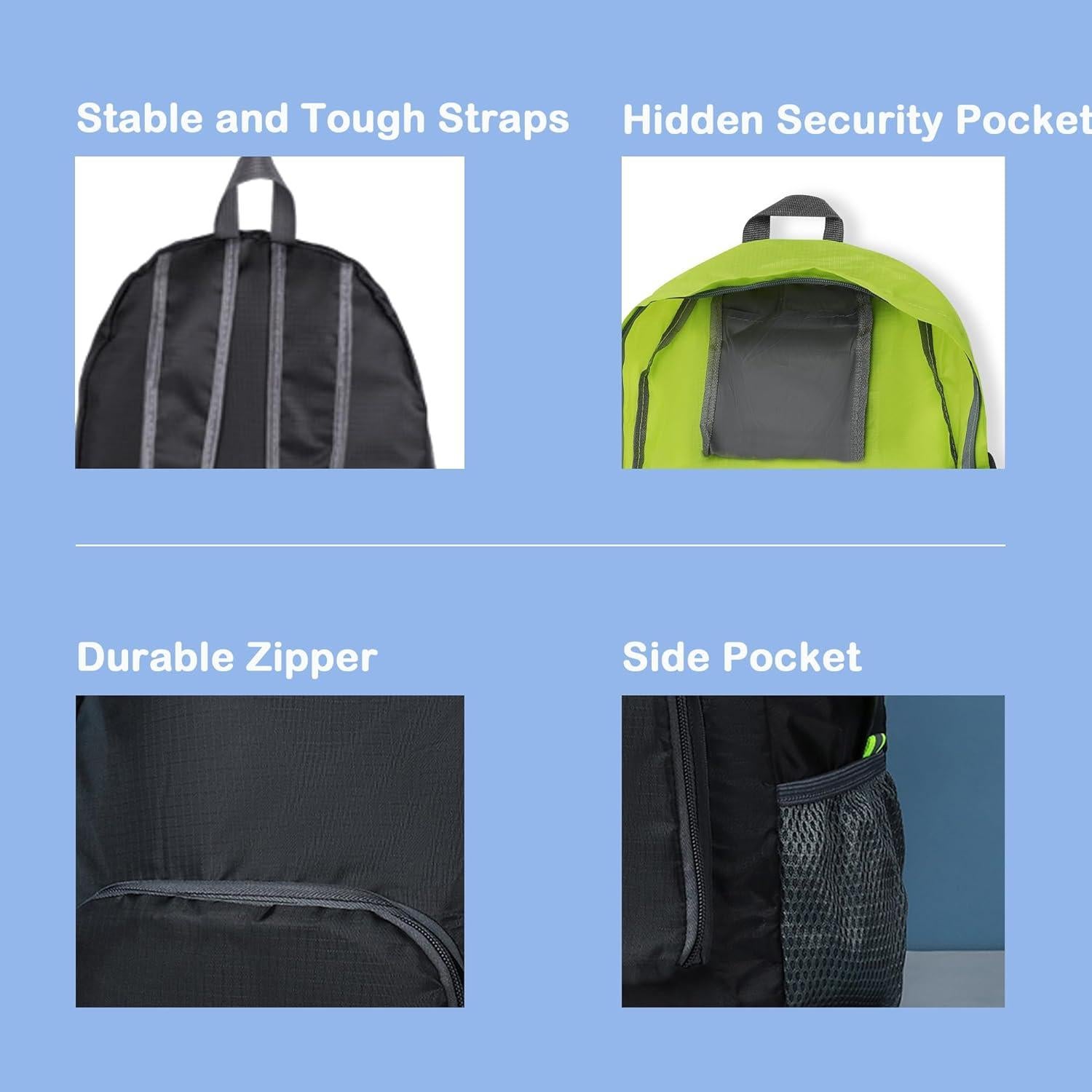 Mochila de Senderismo 20L Plegable Ligera Unisex Negra