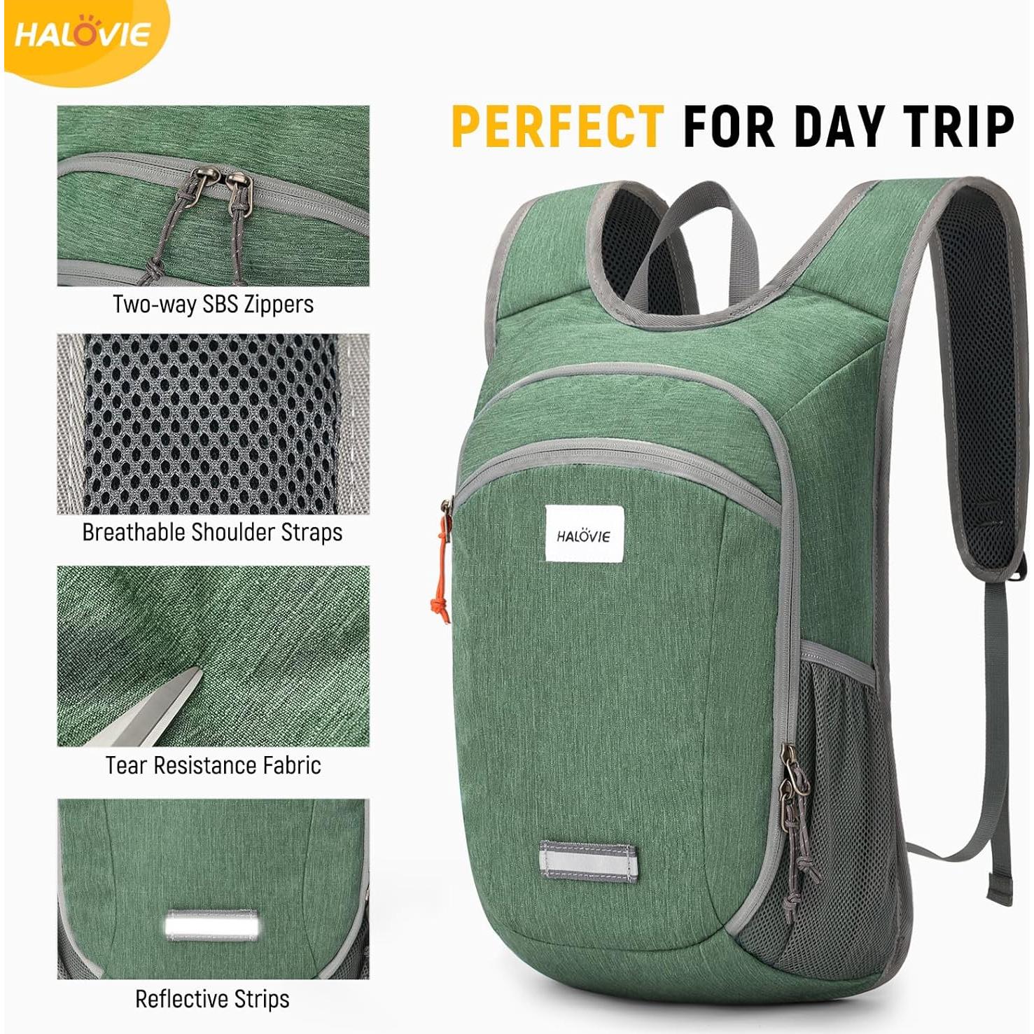 Mochila de Senderismo Plegable HALOVIE 10L Ligera Verde