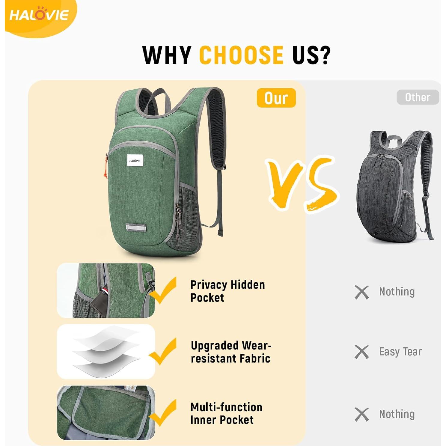 Mochila de Senderismo Plegable HALOVIE 10L Ligera Verde