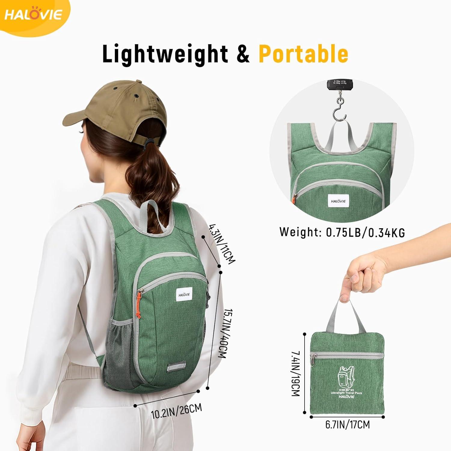 Mochila de Senderismo Plegable HALOVIE 10L Ligera Verde
