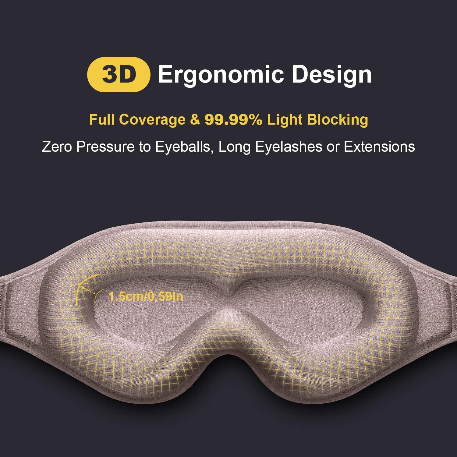 Máscara para Dormir Puikos 3D Rosa Ajustable Bloqueo Luz