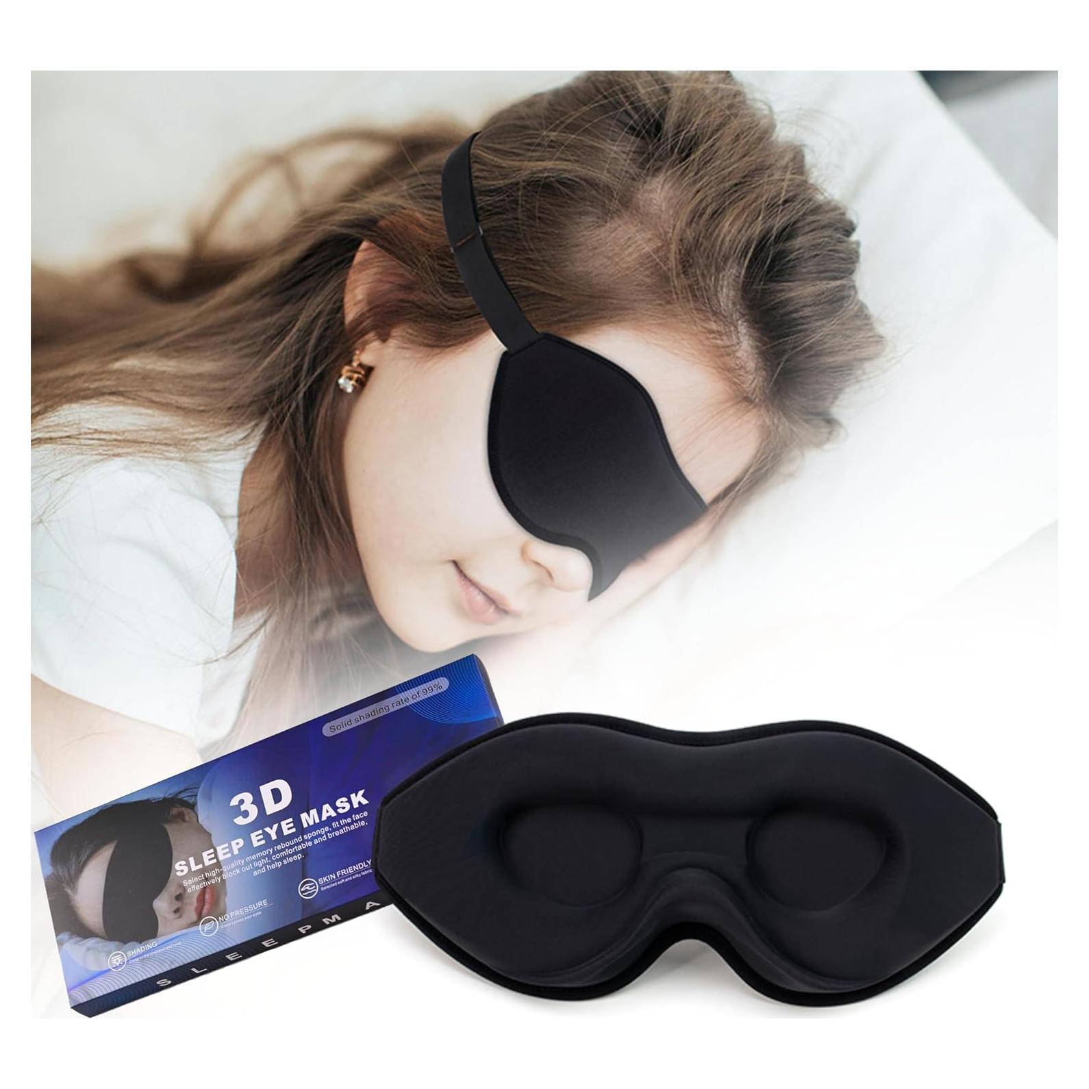 Máscara de Sueño 3D BAOOOHEE Negra, Bloqueo de Luz, Ajustable