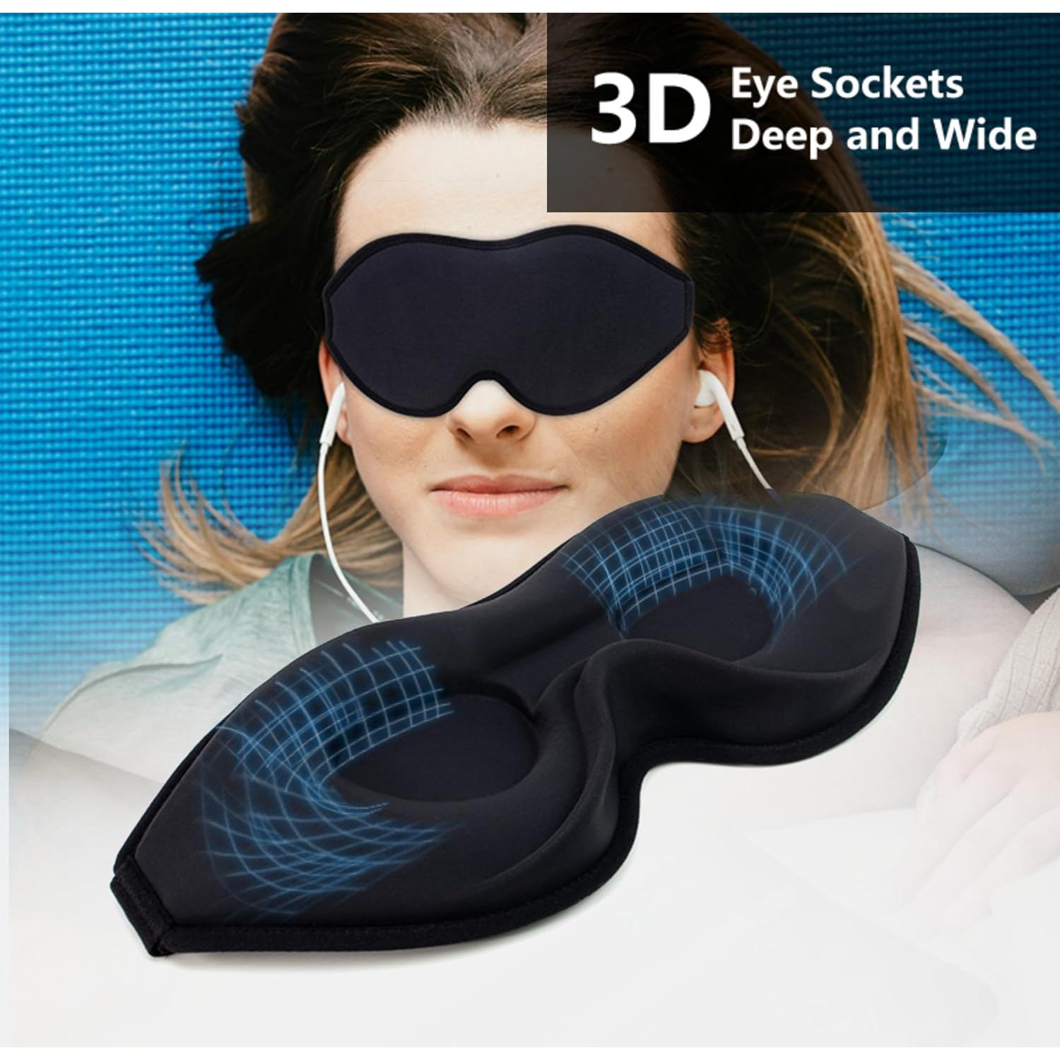 Máscara de Sueño 3D BAOOOHEE Negra, Bloqueo de Luz, Ajustable