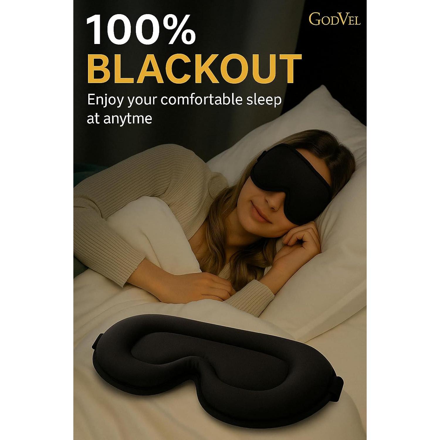 Máscara de Sueño 3D GodVel - Bloqueo Total de Luz y Tapones