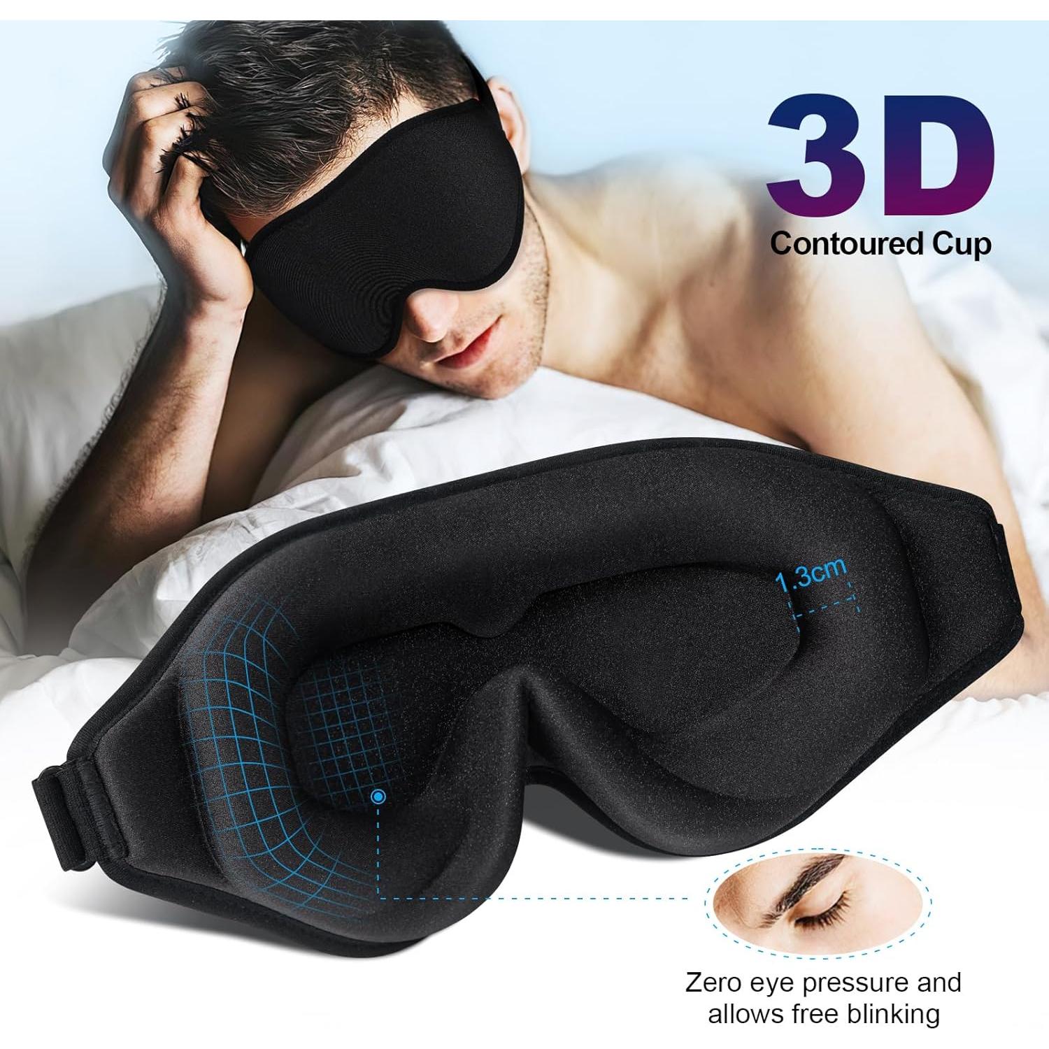 Máscara de Sueño CARFIA 3D Ajustable, 100% Oscuridad Total