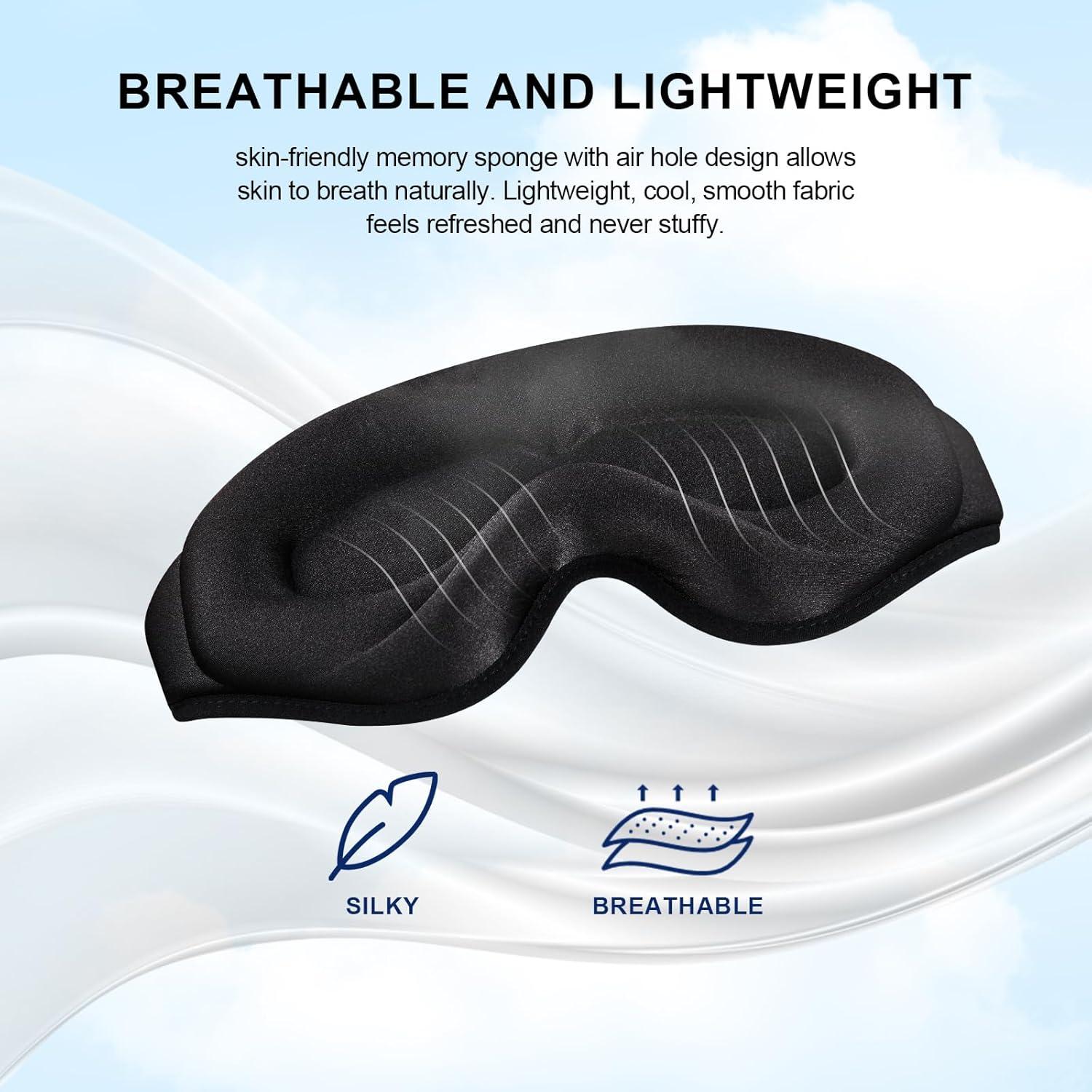 Máscara de Sueño CARFIA 3D Ajustable, 100% Oscuridad Total