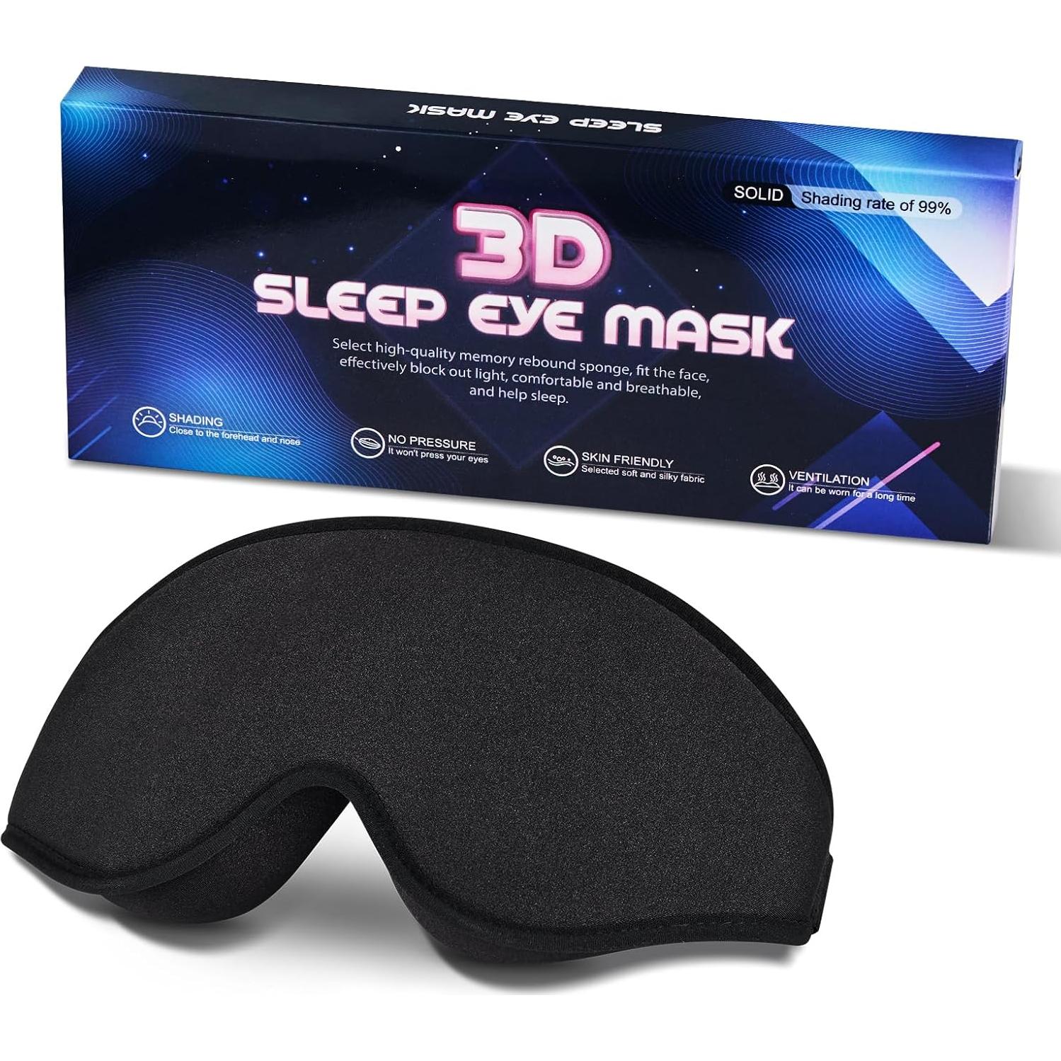 Máscara de Sueño CARFIA 3D Ajustable, 100% Oscuridad Total