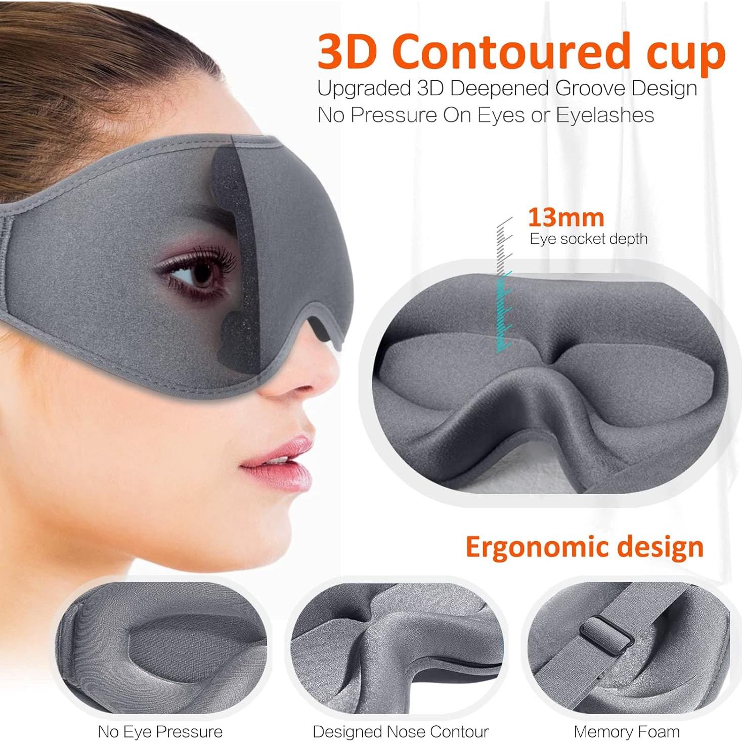 Máscara para dormir blackout AUPHIL 3D contorneada gris