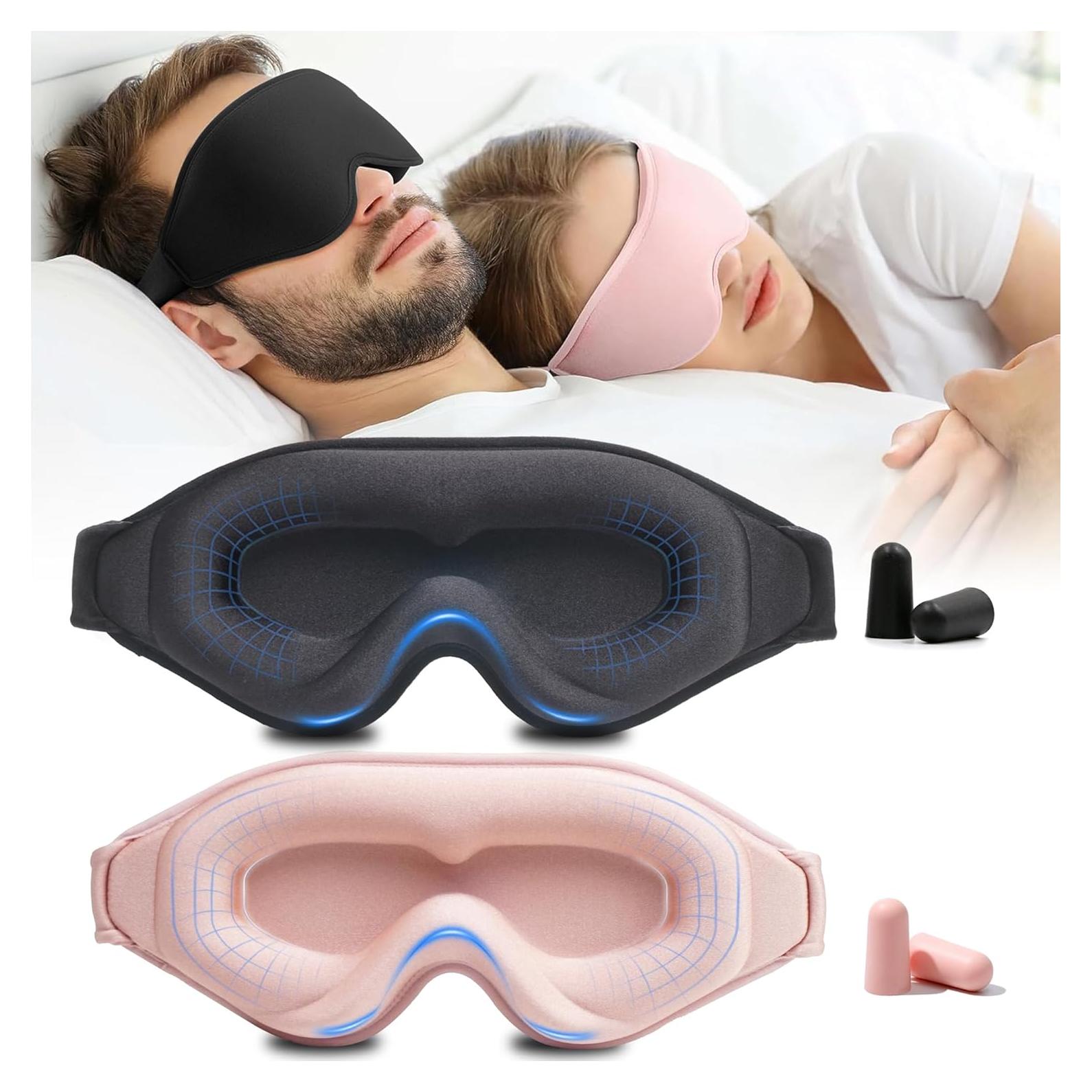 Mascarilla para dormir 3D negra con tapones y correa ajustable