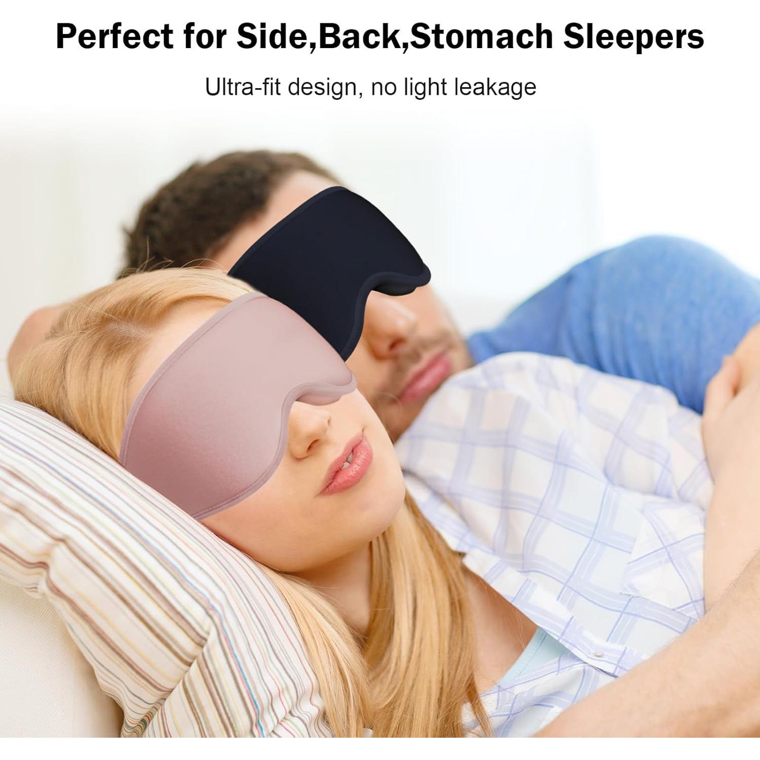 Mascarilla para dormir 3D negra con tapones y correa ajustable