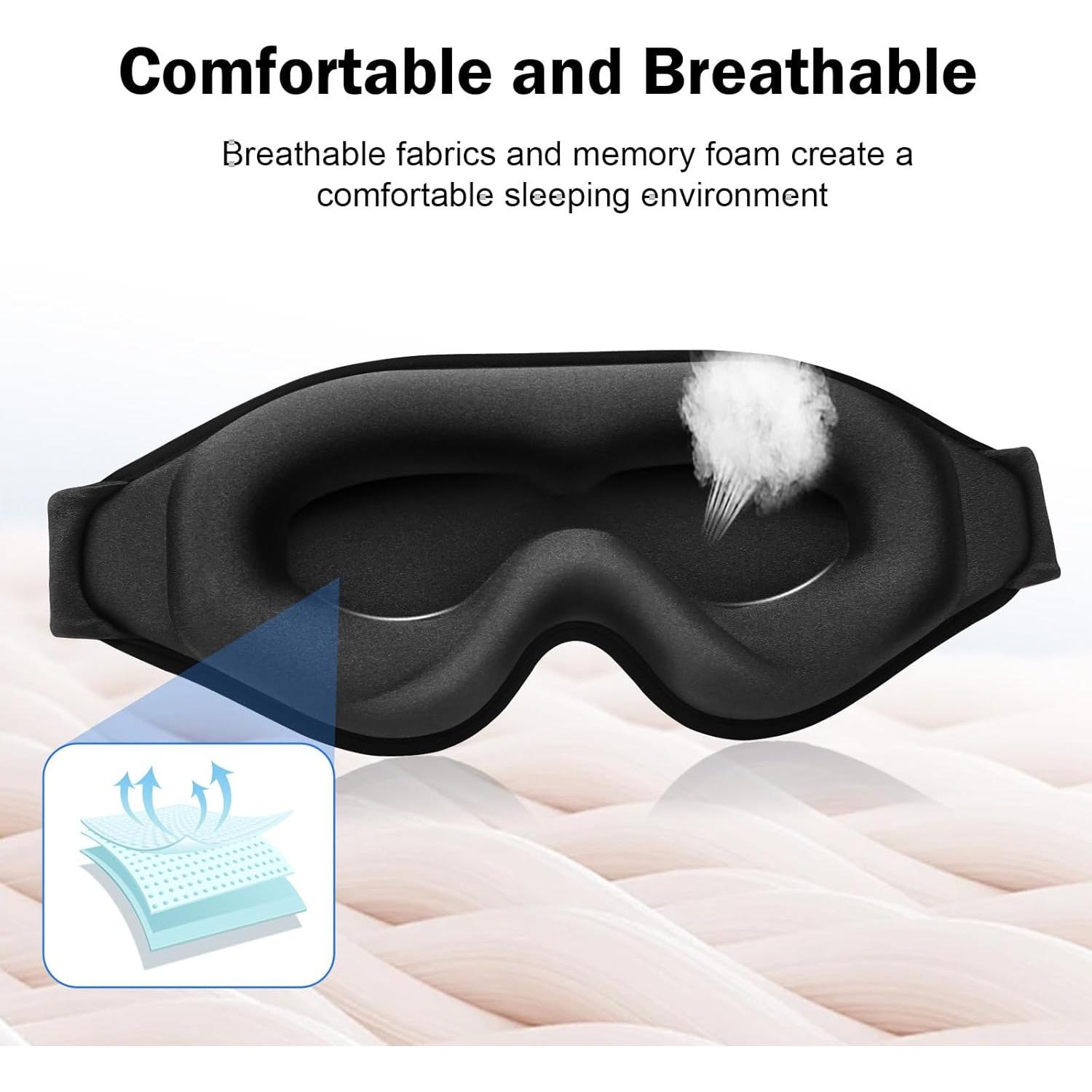 Mascarilla para dormir 3D negra con tapones y correa ajustable