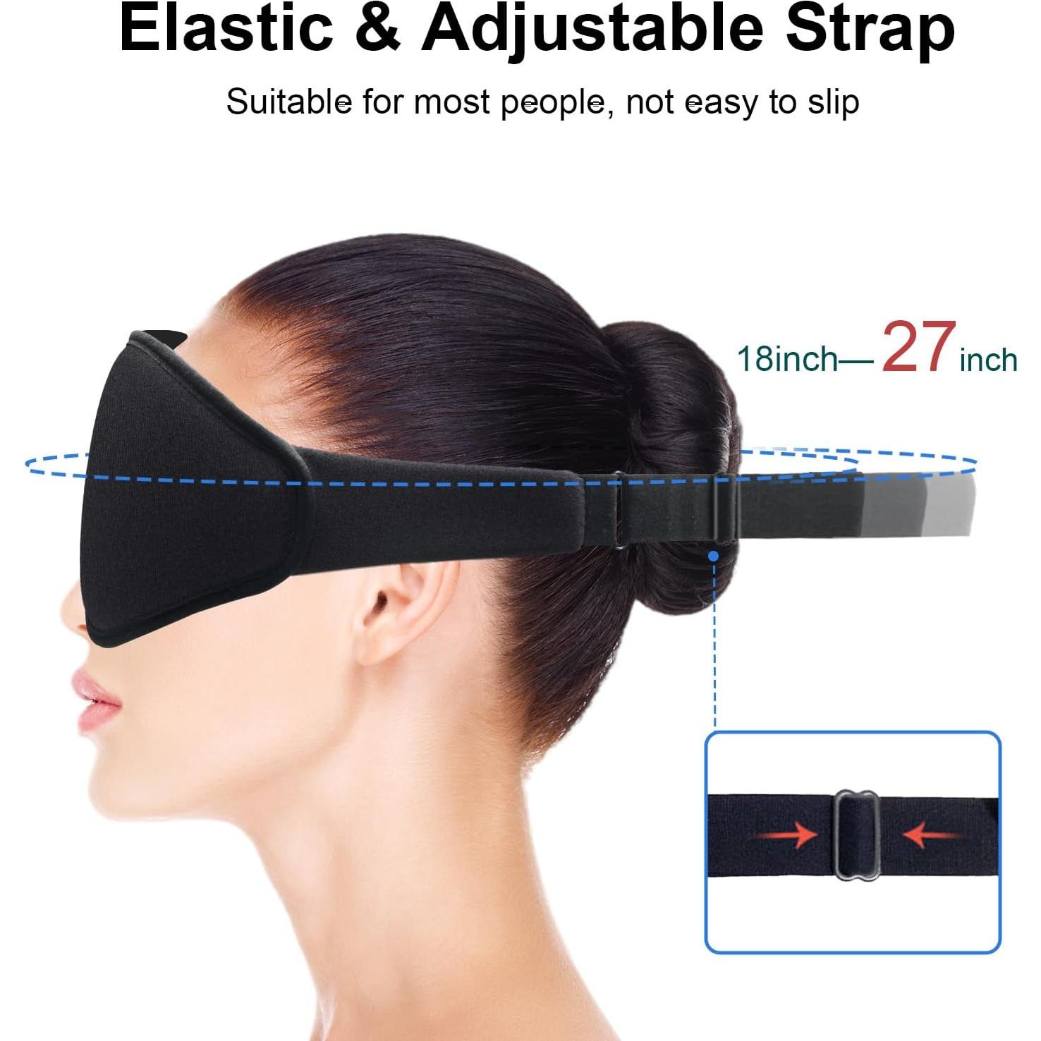 Mascarilla para dormir 3D negra con tapones y correa ajustable