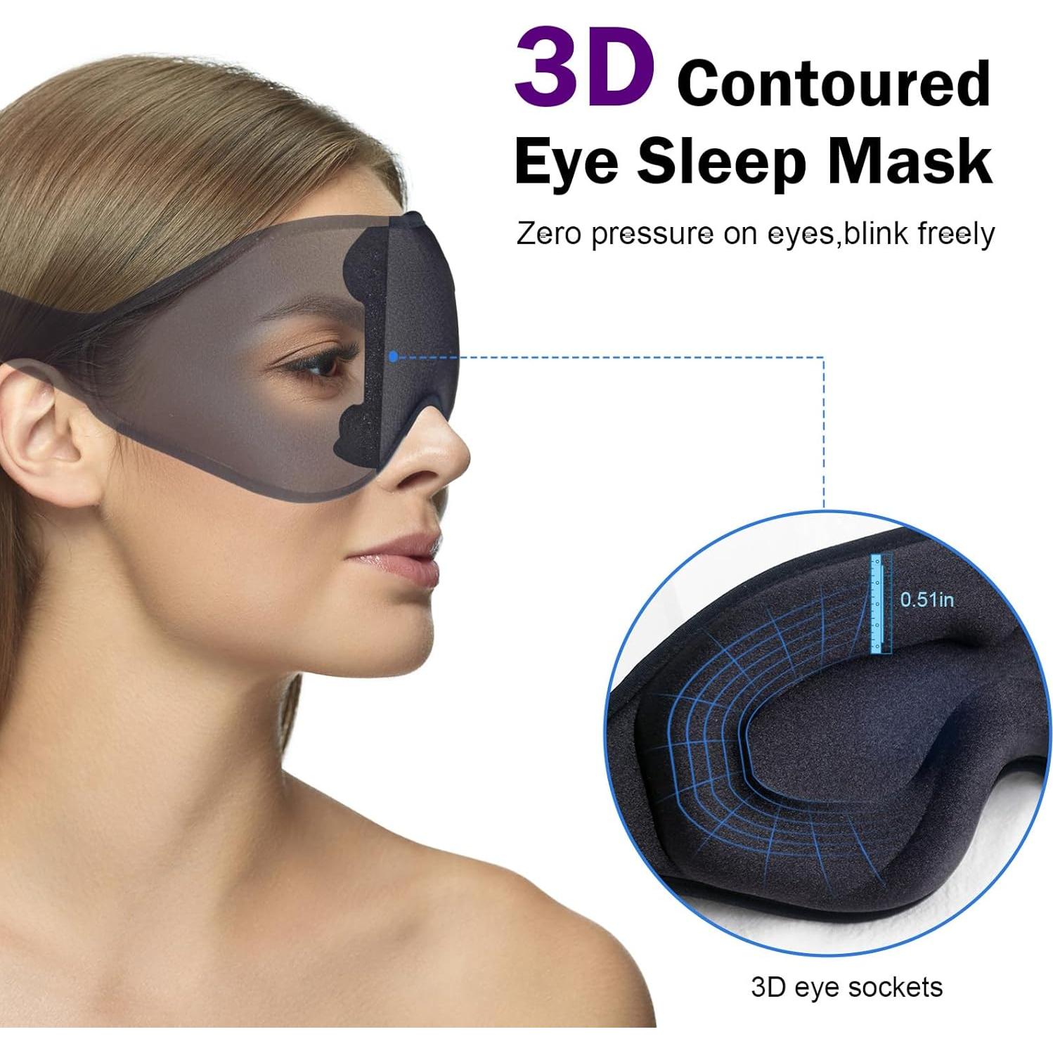 Mascarilla para dormir 3D negra con tapones y correa ajustable