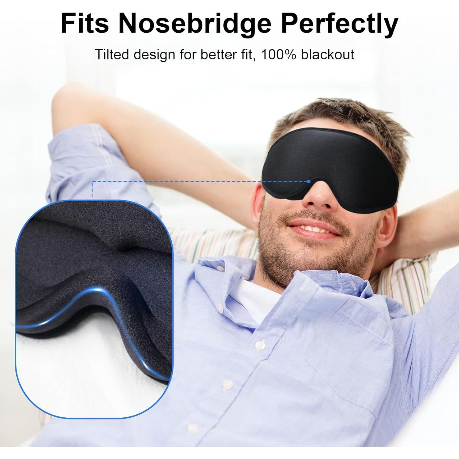 Mascarilla para dormir 3D negra con tapones y correa ajustable