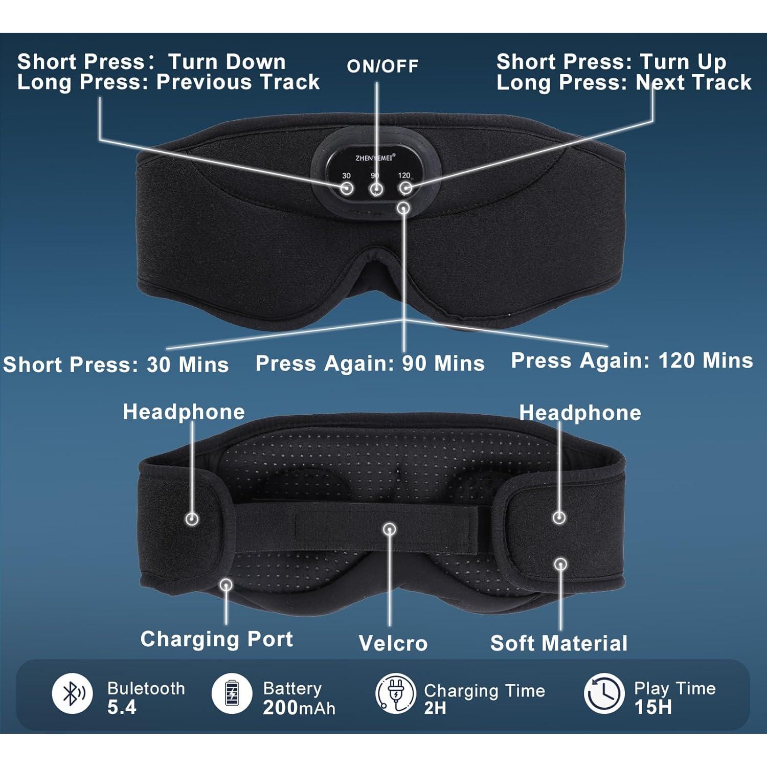 Máscara de Sueño Bluetooth ZHENYEMEI 3D con Temporizador
