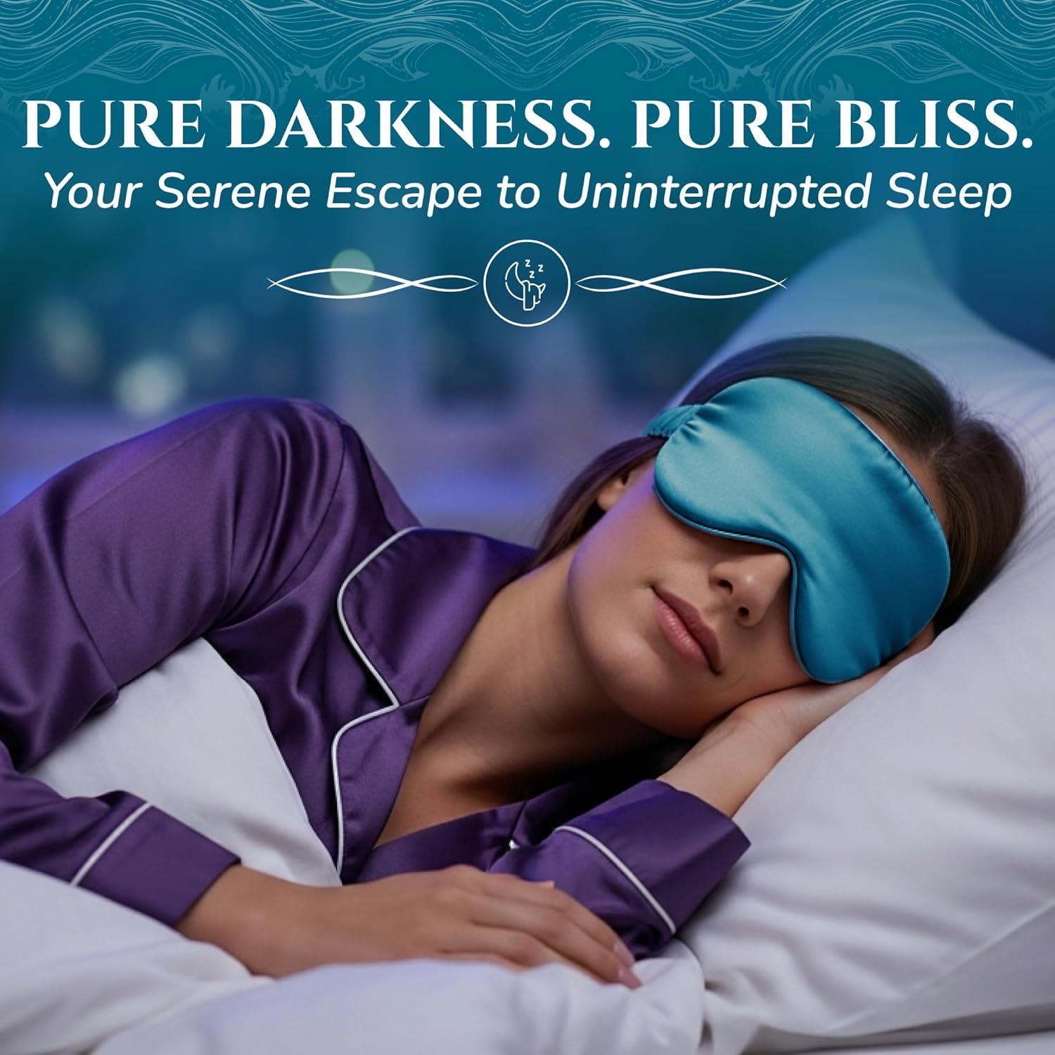 Máscara de Sueño de Seda de Morera Sleep Sanctuary 3D Azul Pavo Real