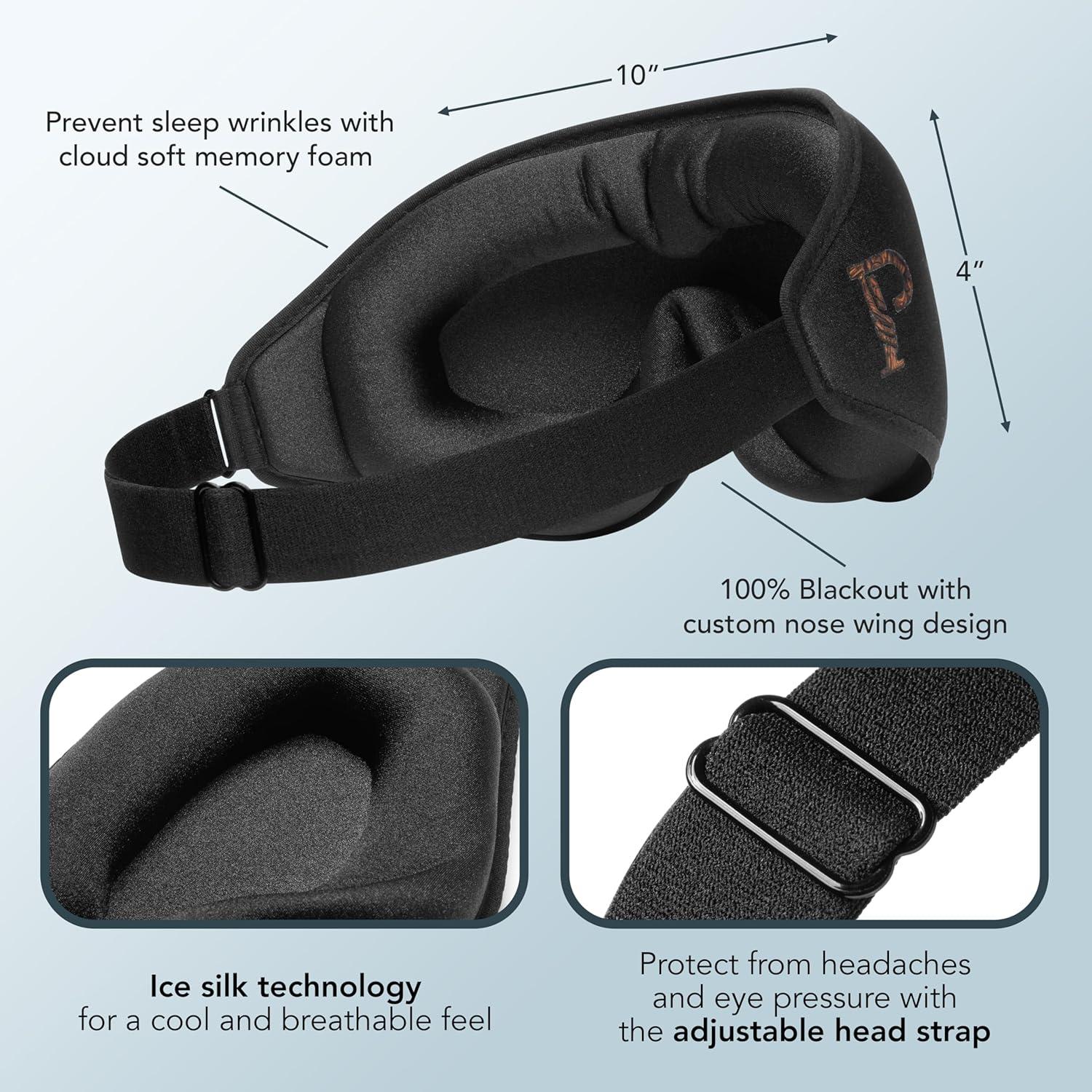 Máscara de Sueño 3D Primalea con Bloqueo de Luz y Oculares Profundos